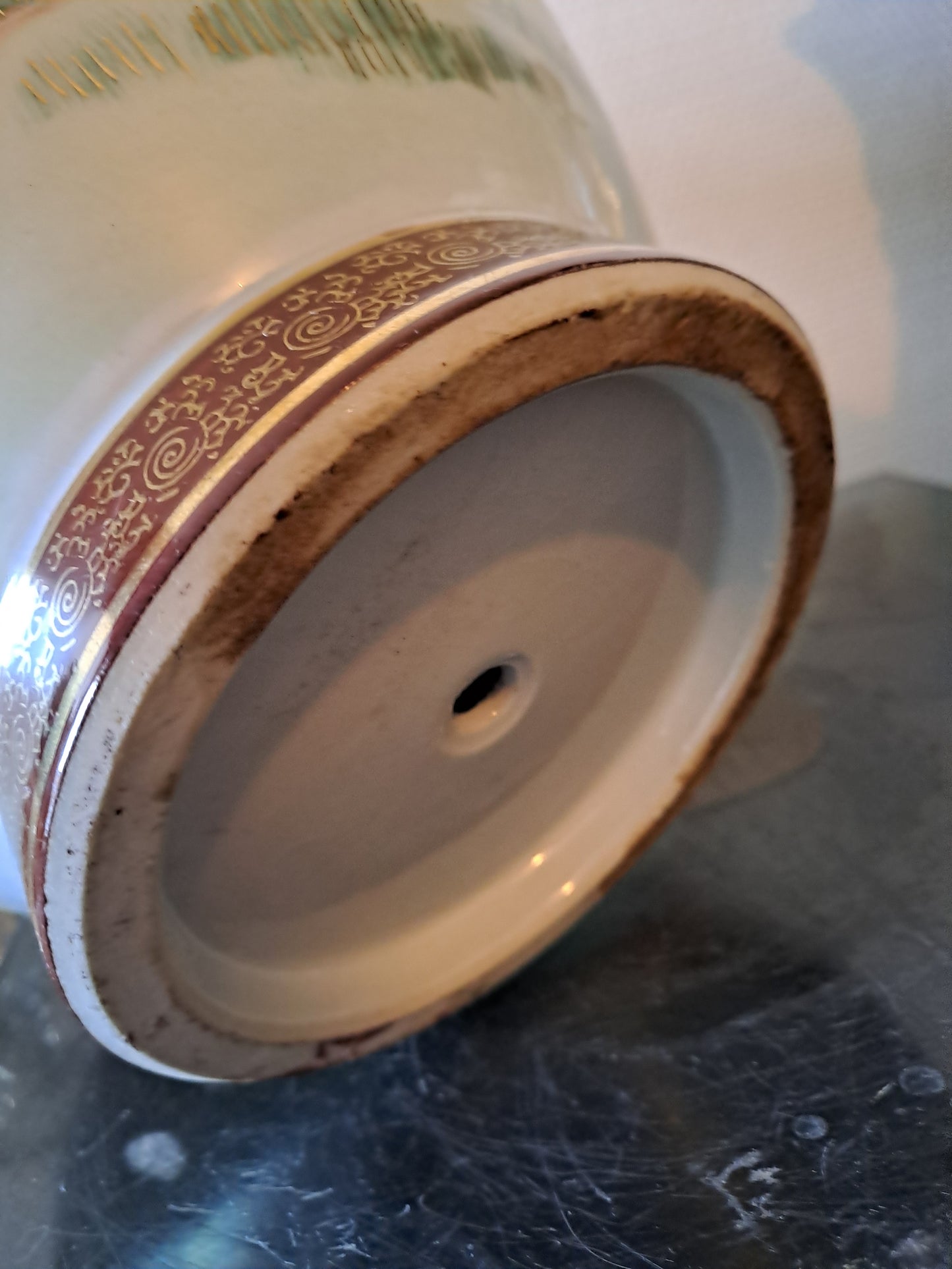 Pied De Lampe. Paon Cerisier Fleurs. Ceramique Craquelée. Asiatique.