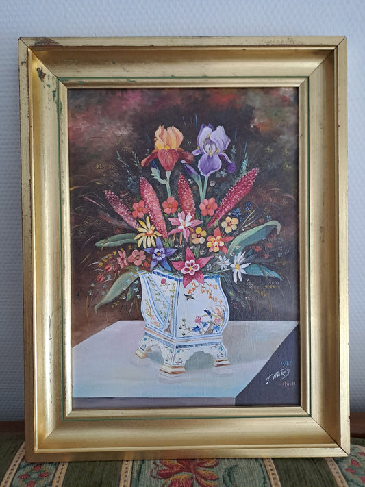 Peinture François Narcy. Bouquet Dans Théière. Avril 1989.