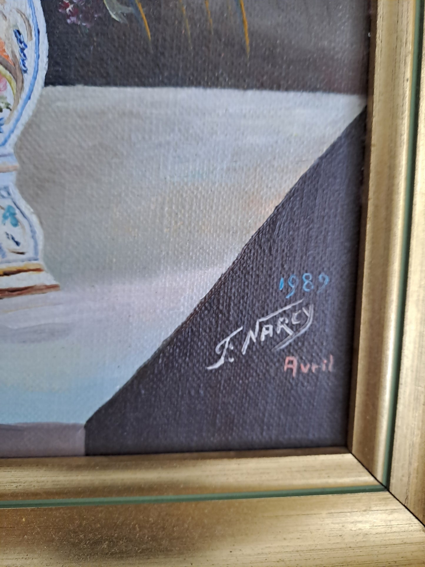 Peinture François Narcy. Bouquet Dans Théière. Avril 1989.