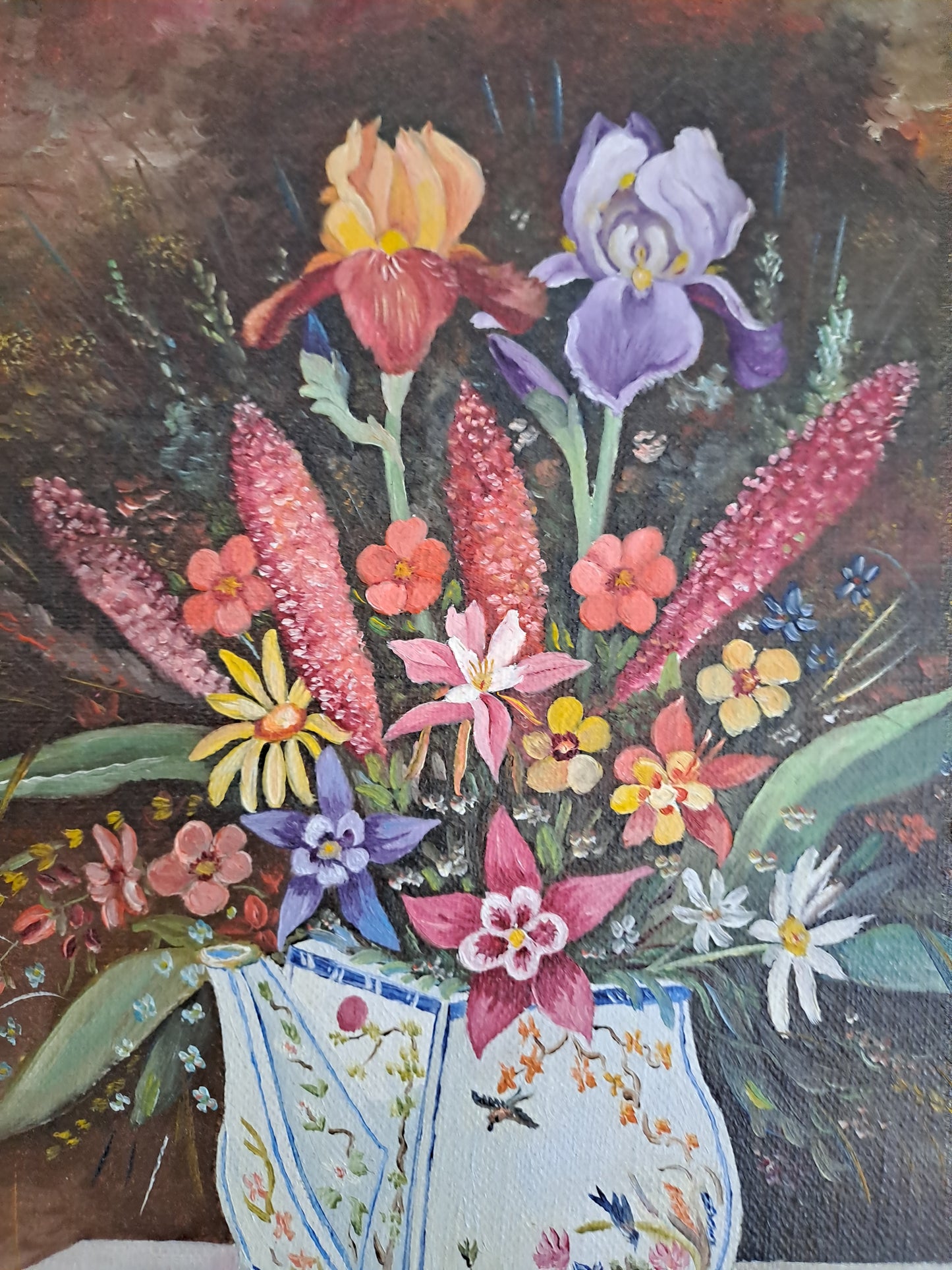 Peinture François Narcy. Bouquet Dans Théière. Avril 1989.