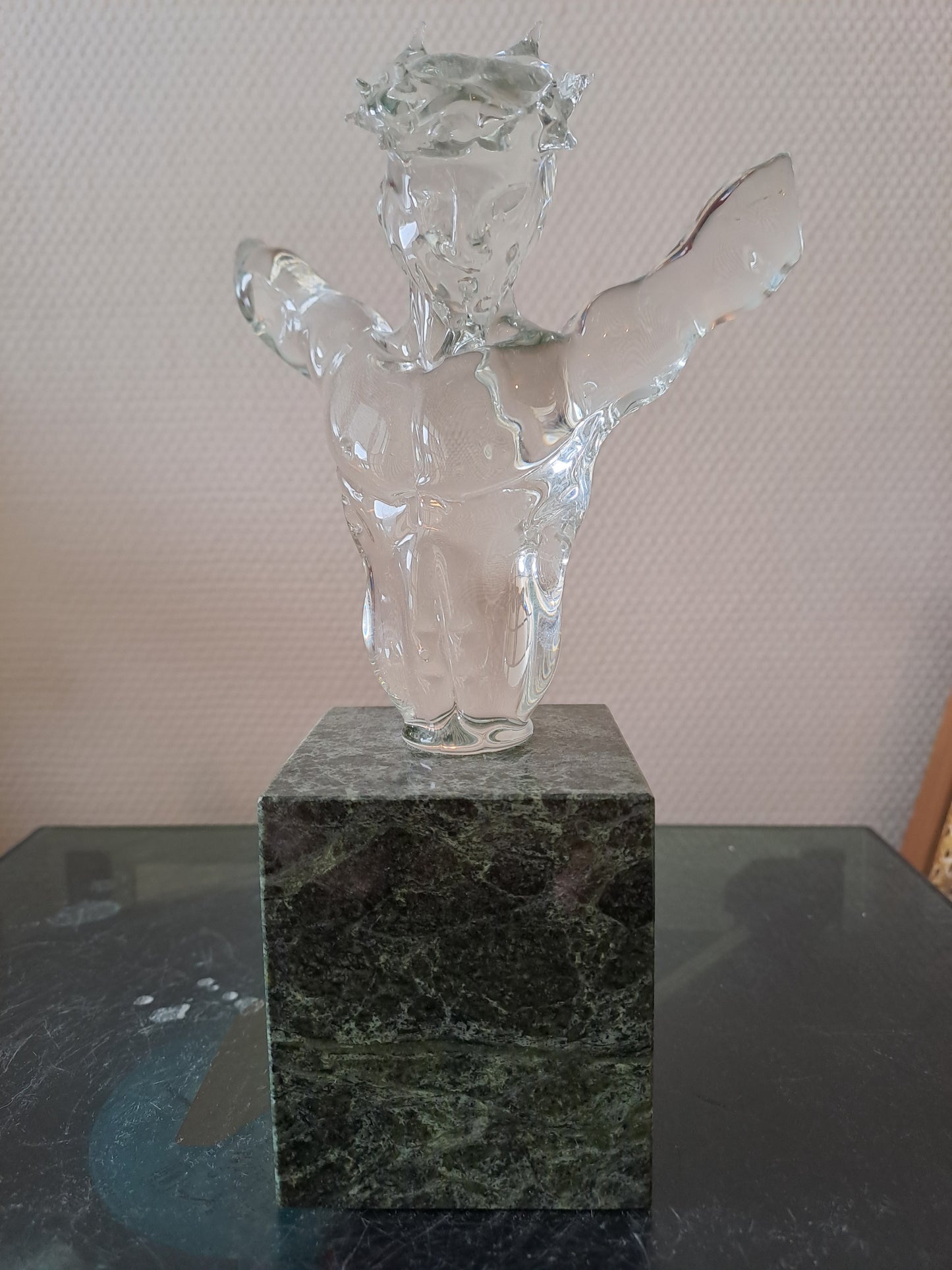 Buste Christ À  La Couronne D'épines En Marbre Et Cristal.