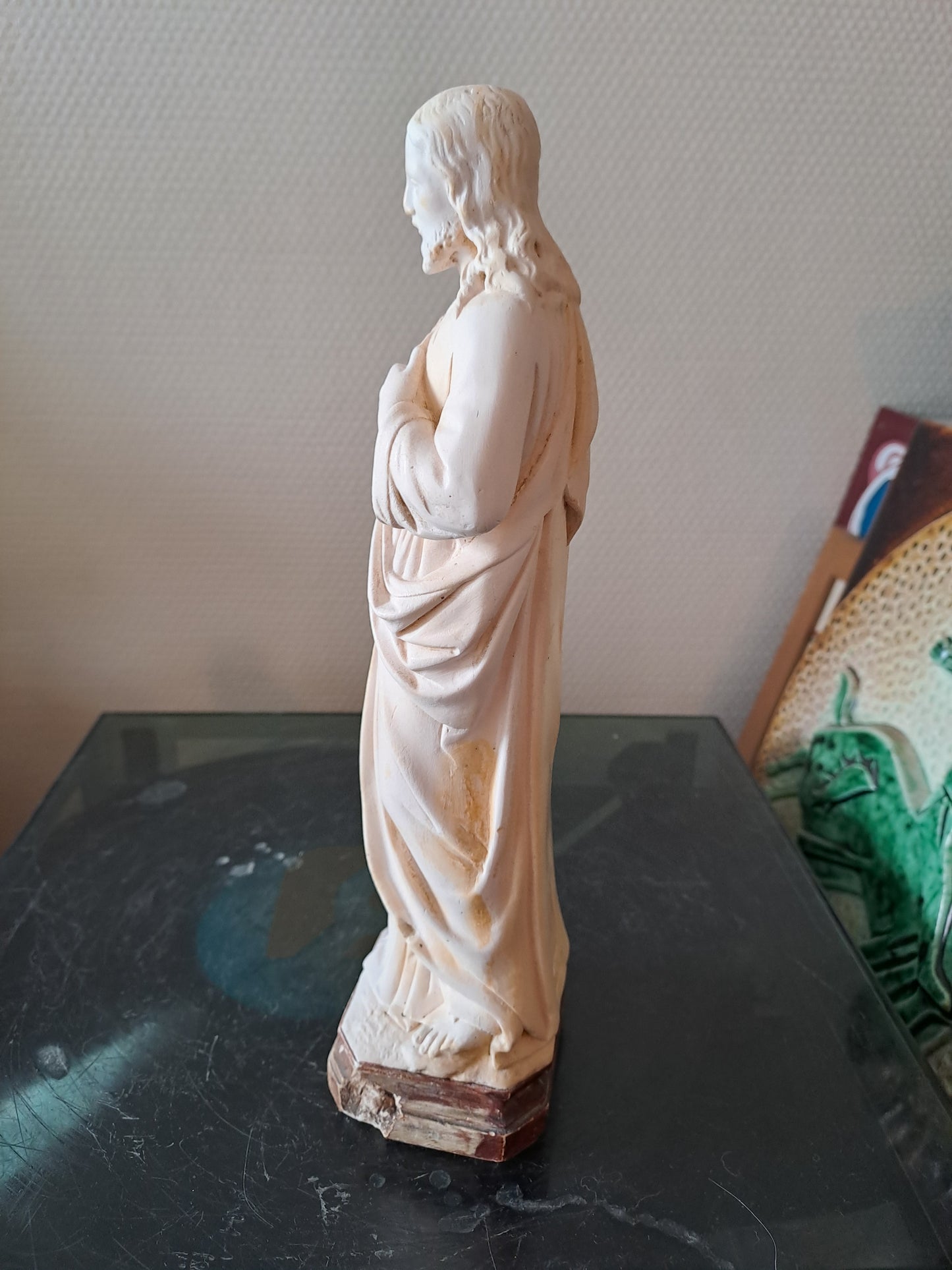 Statue Sacré-Cœur De Jésus.  Signé.