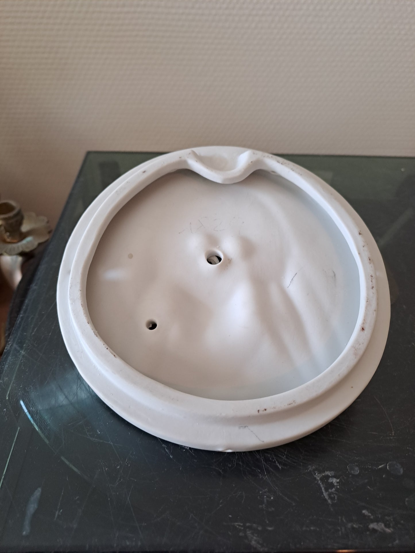 Médaillon Figurant La Sainte Vierge Marie Porcelaine Blanche  Biscuit Bas-relief