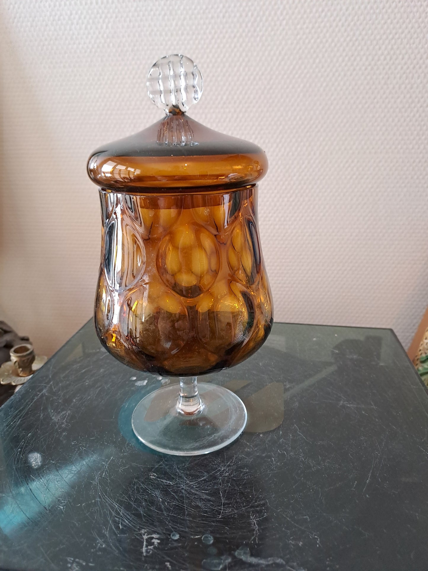 Bonbonnière / vase optique vintage. Fenton glass Moonstone optique. Empoli.