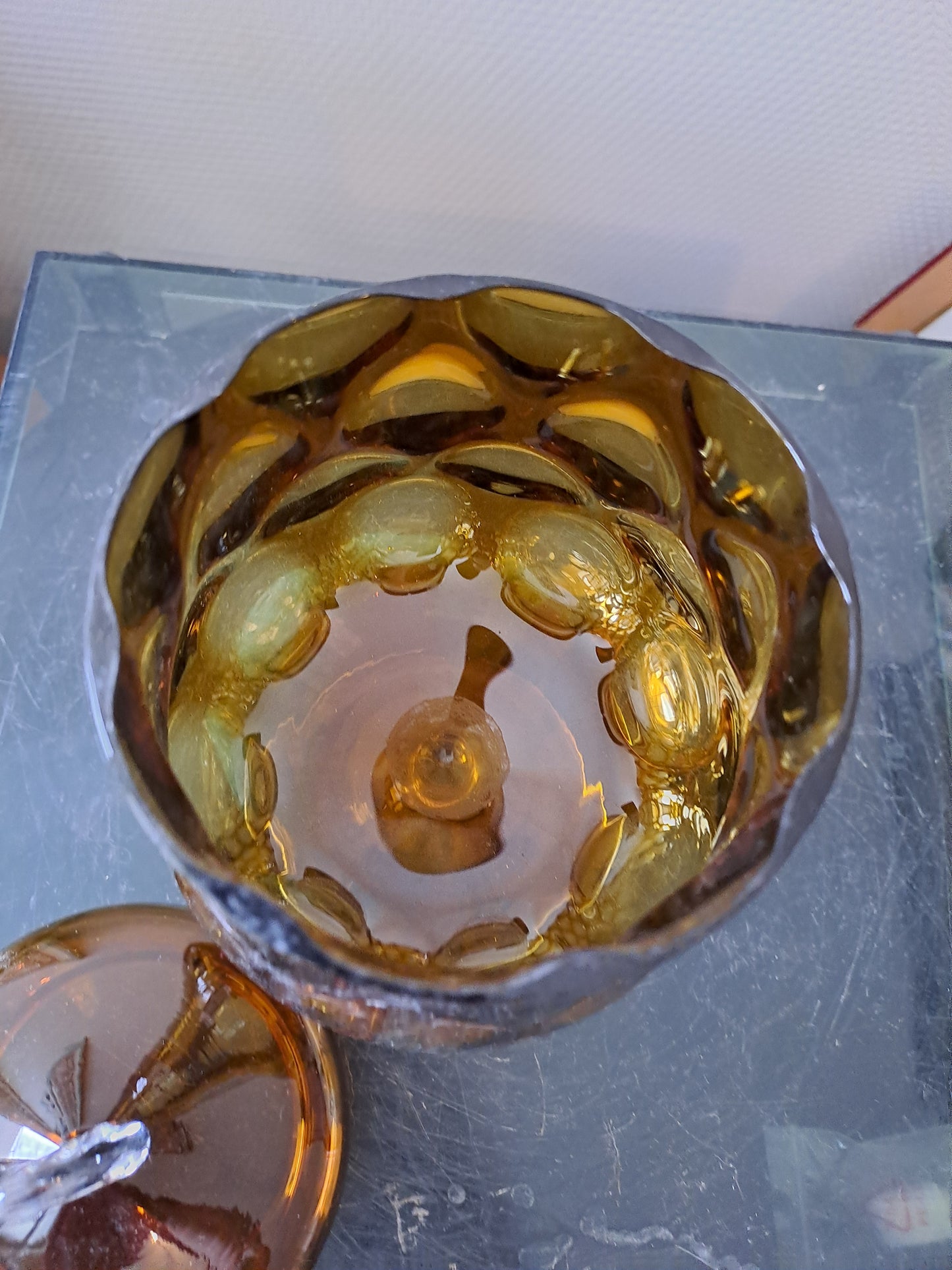 Bonbonnière / vase optique vintage. Fenton glass Moonstone optique. Empoli.