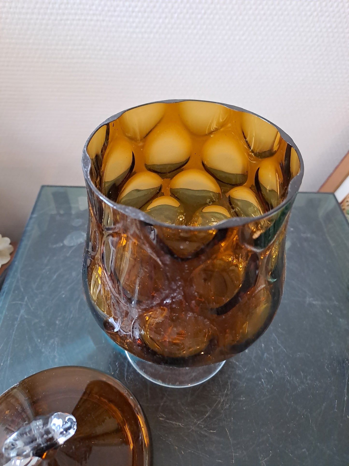 Bonbonnière / vase optique vintage. Fenton glass Moonstone optique. Empoli.