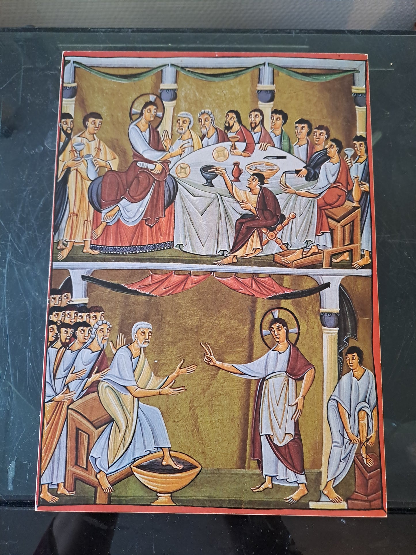 Icône Représentant La Sainte Cène Et Le Lavement De Pieds. 26.8 Cm X 19 cm.