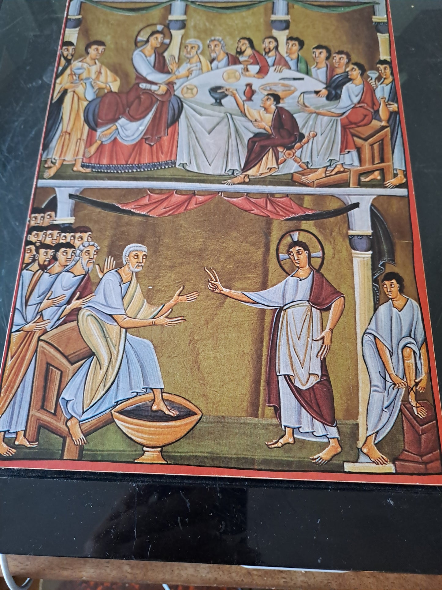 Icône Représentant La Sainte Cène Et Le Lavement De Pieds. 26.8 Cm X 19 cm.