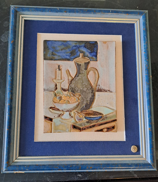 Carreau Nature morte Aux Pommes. Signé Alain Prudhomme. 1974.