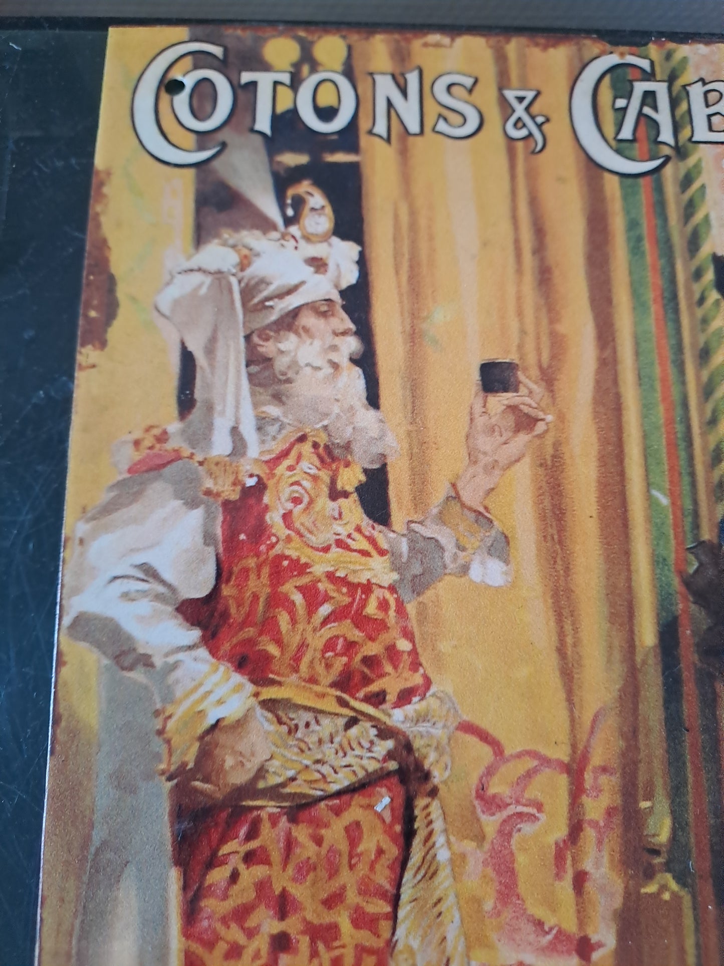 Plaque en Tôle publicitaire. Cotons et Câblés. L.V. Paris. Rouge et noir indien.