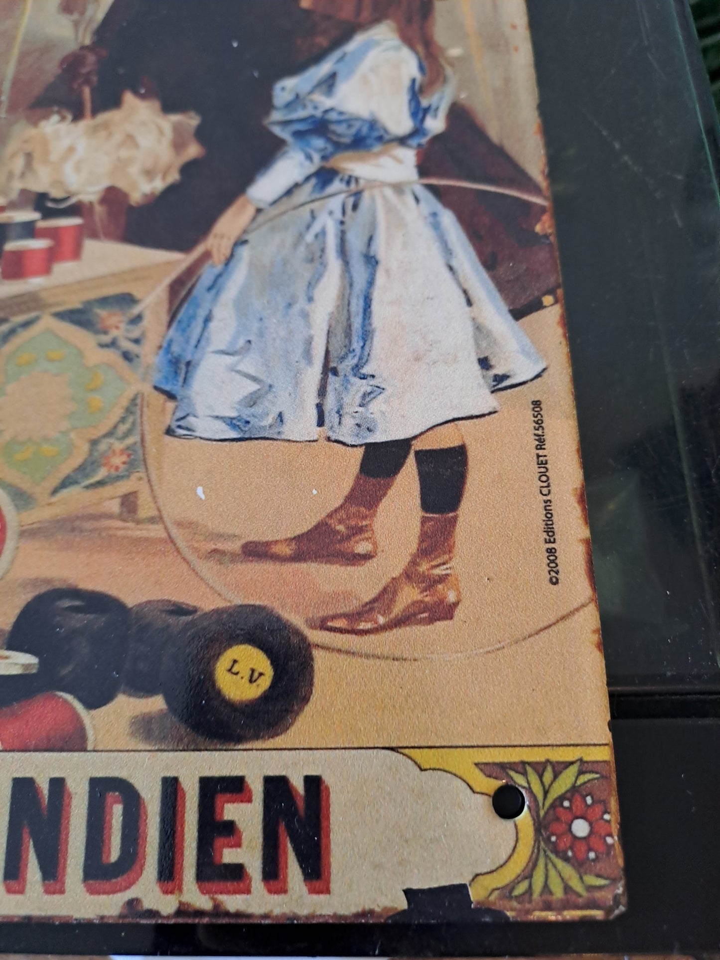 Plaque en Tôle publicitaire. Cotons et Câblés. L.V. Paris. Rouge et noir indien.