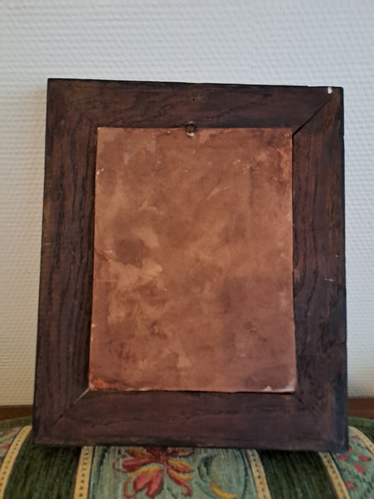 Tableau/ Cadre Vierge À L'Enfant Cuivre Repoussé polychrome. 30.5X 26 cm.