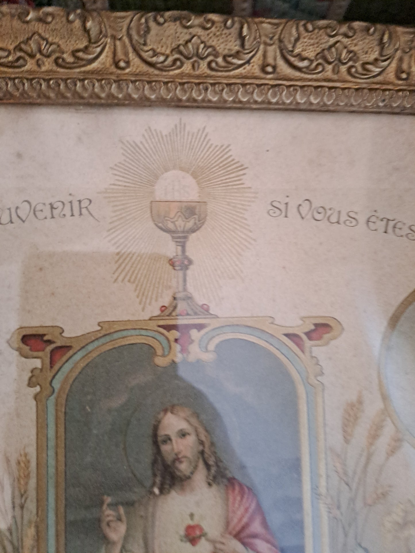 Gravure Religieuse Représentant Divers Sacrements De L'enfant. Cadre Vitré.