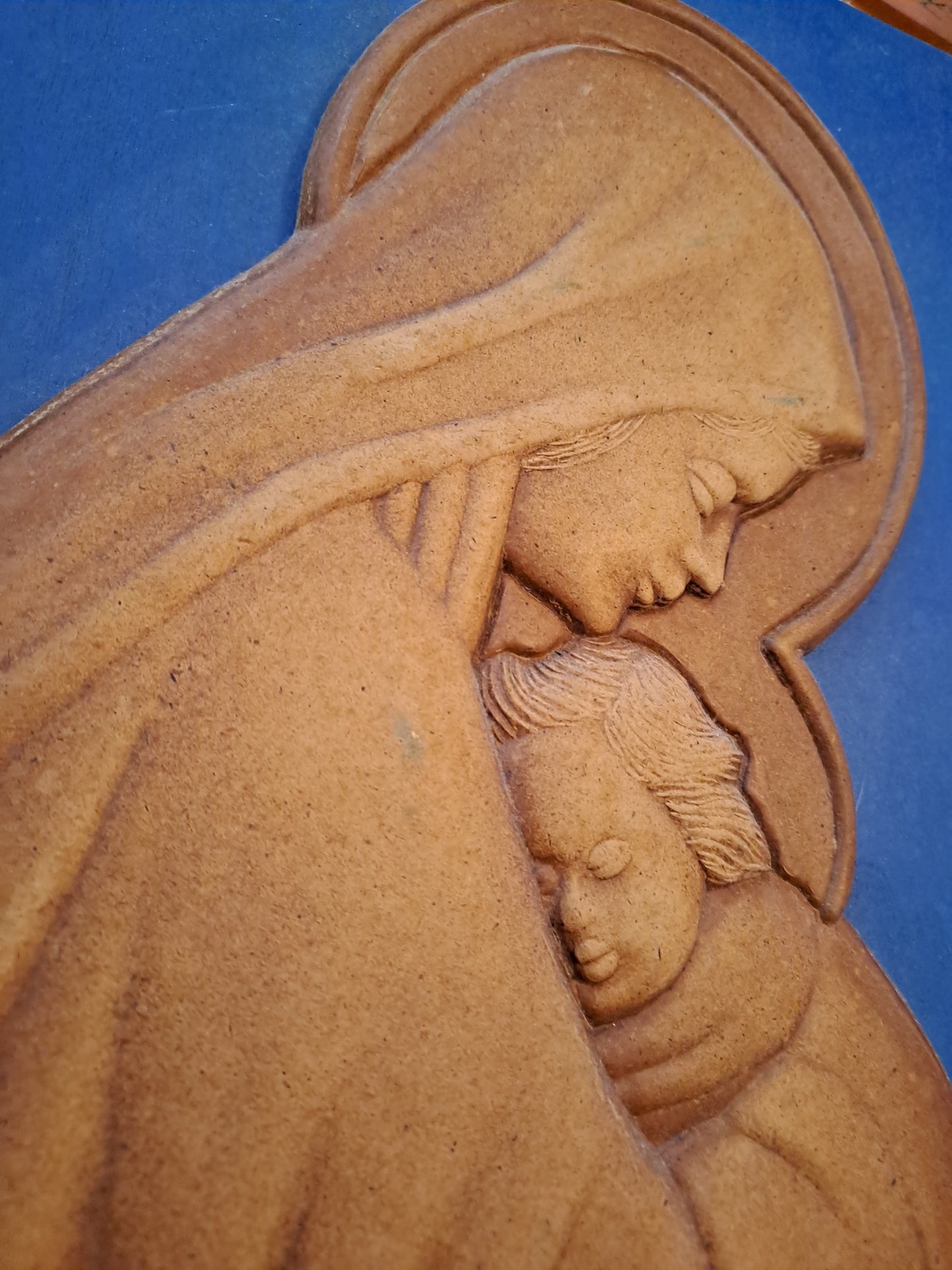 Cadre Représentant La Sainte Vierge Marie Portant L'enfant Jesus. Bois Et...