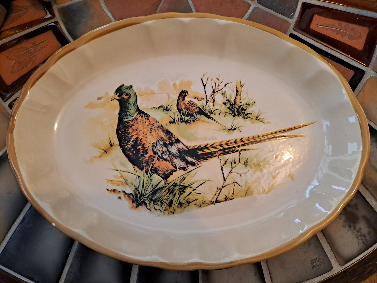 Plat Figurant Deux Faisans. Ceramica Castellania. Made In Italy.