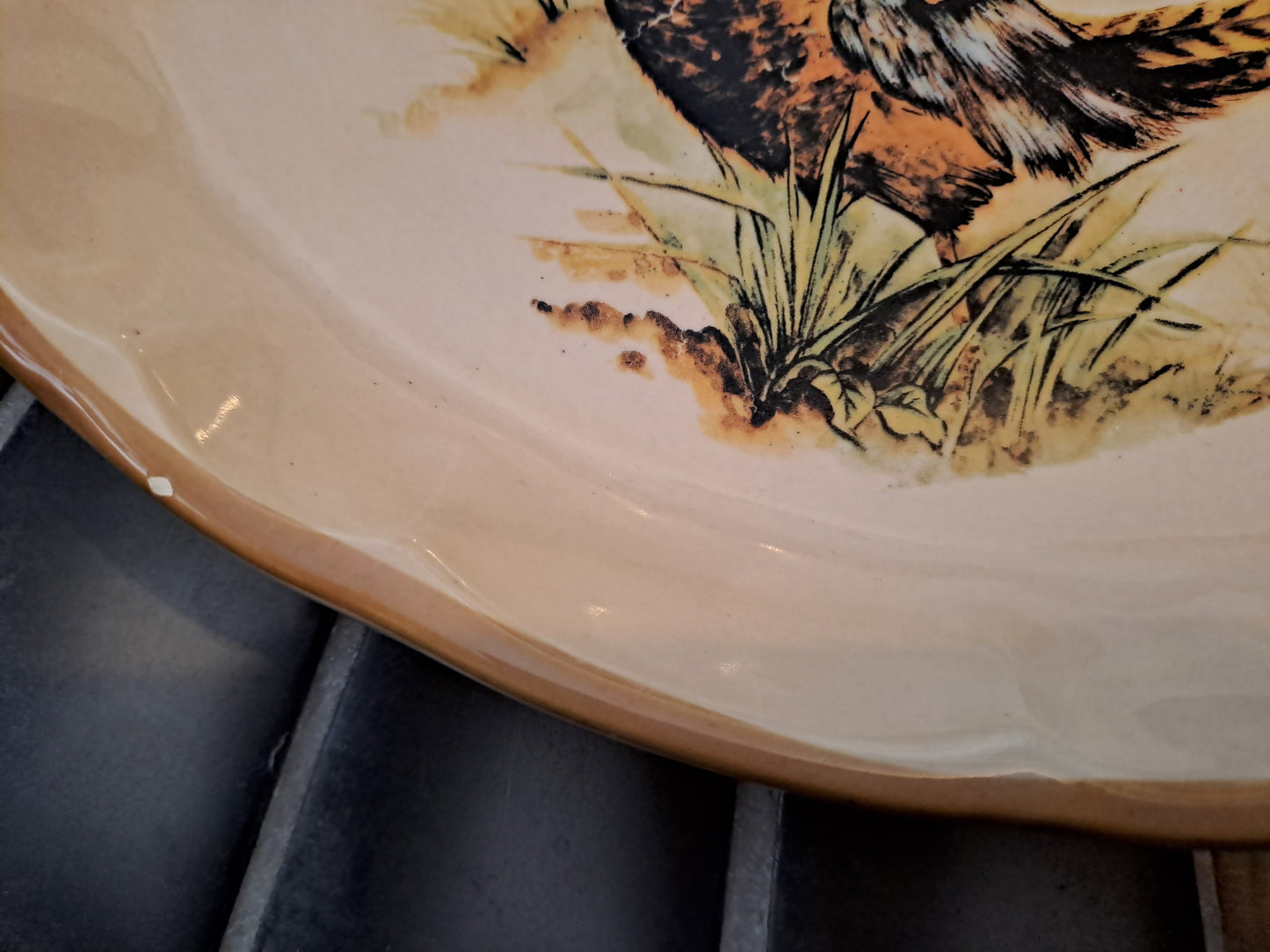 Plat Figurant Deux Faisans. Ceramica Castellania. Made In Italy.