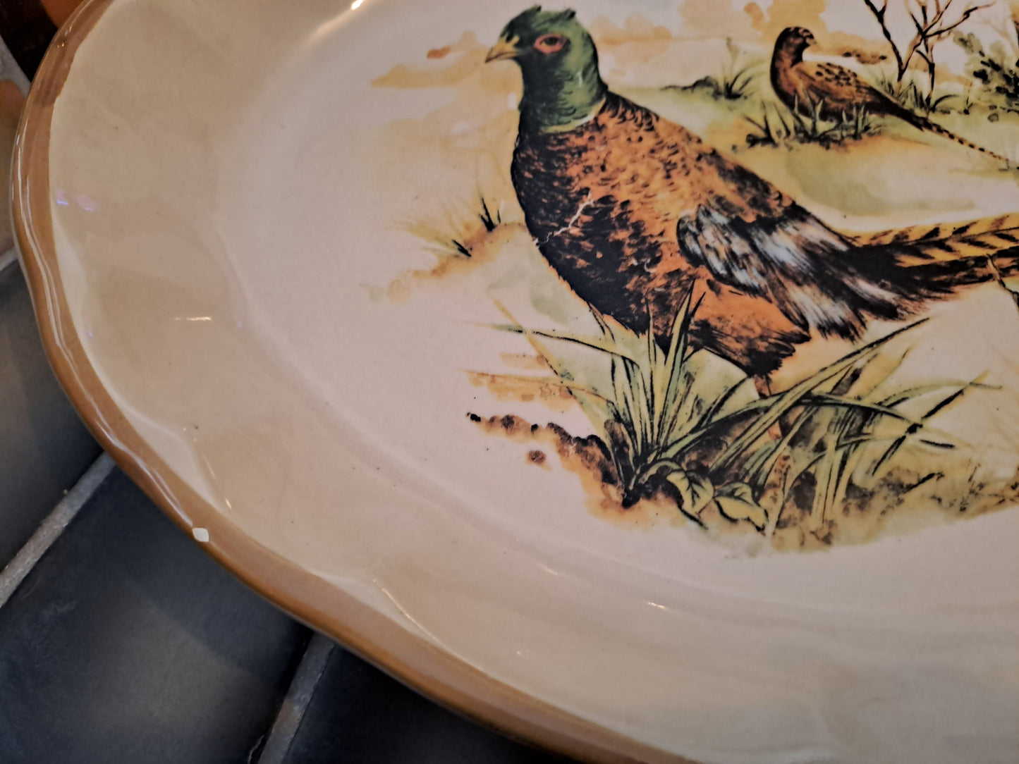 Plat Figurant Deux Faisans. Ceramica Castellania. Made In Italy.