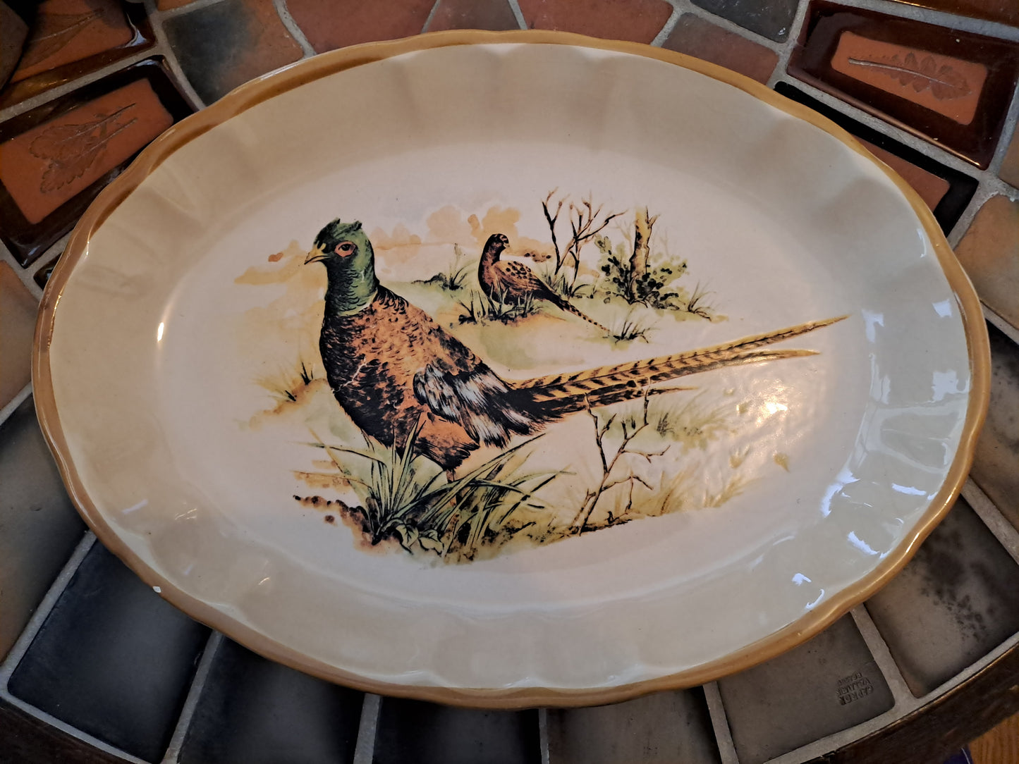 Plat Figurant Deux Faisans. Ceramica Castellania. Made In Italy.