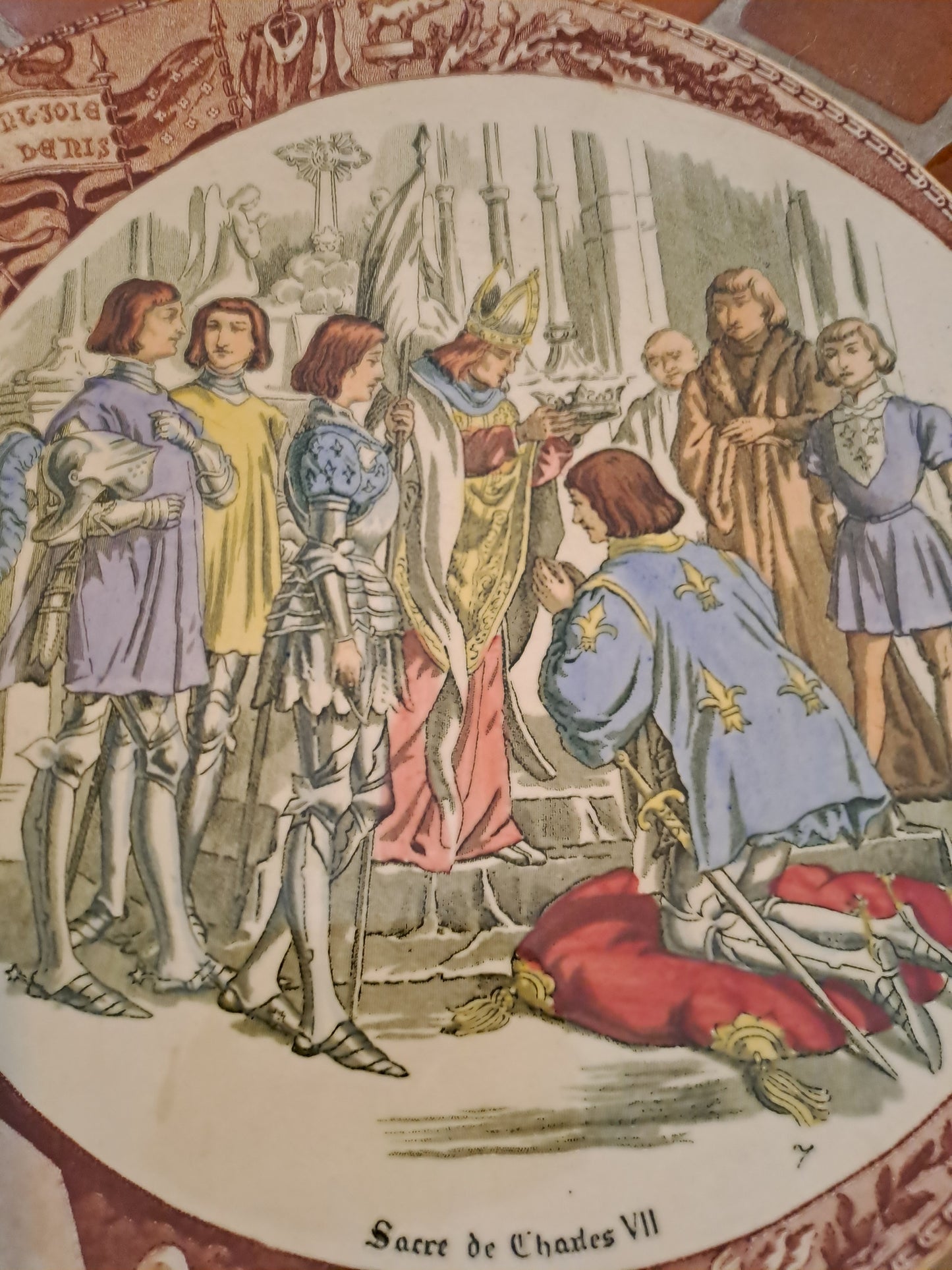 Assiette sarreguemines. Jeanne d'Arc. Sacre De Charles VII. Ancien décoration vintage catholique.