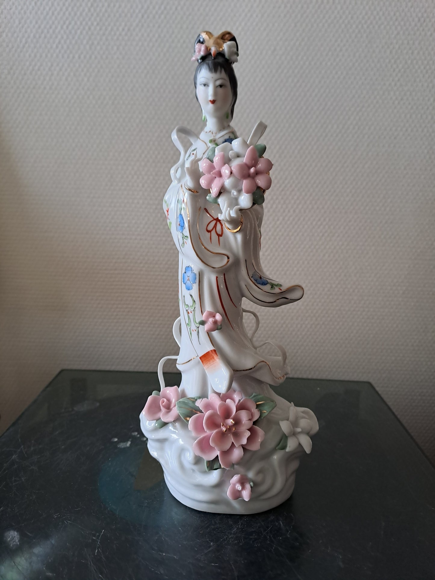 Statue Geisha Porcelaine Et Visage Biscuit