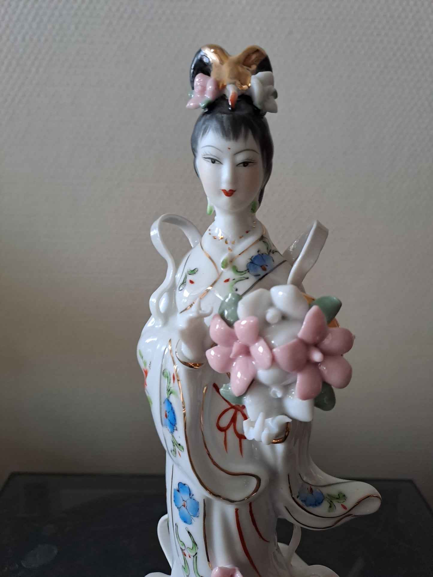 Statue Geisha Porcelaine Et Visage Biscuit