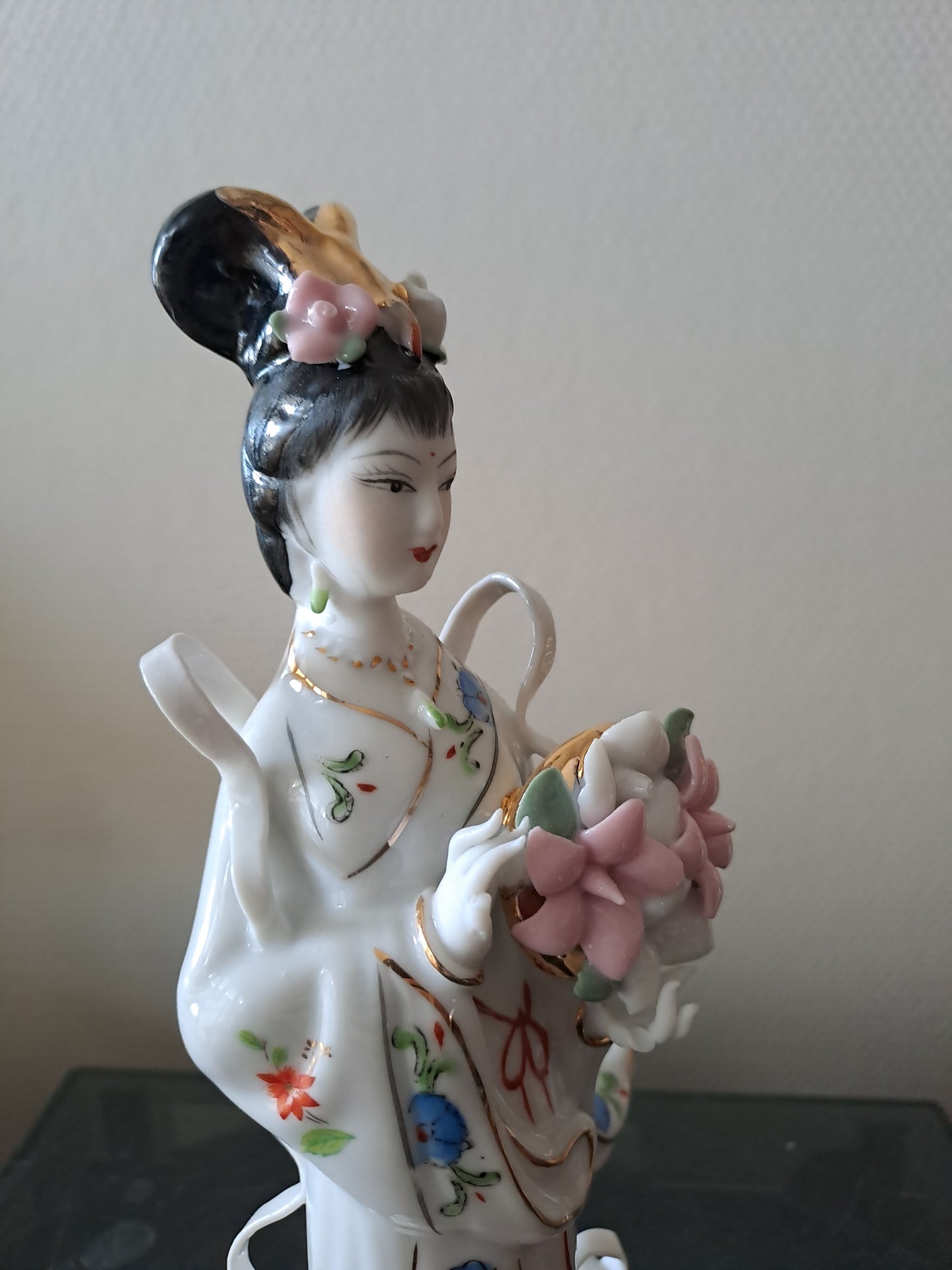 Statue Geisha Porcelaine Et Visage Biscuit