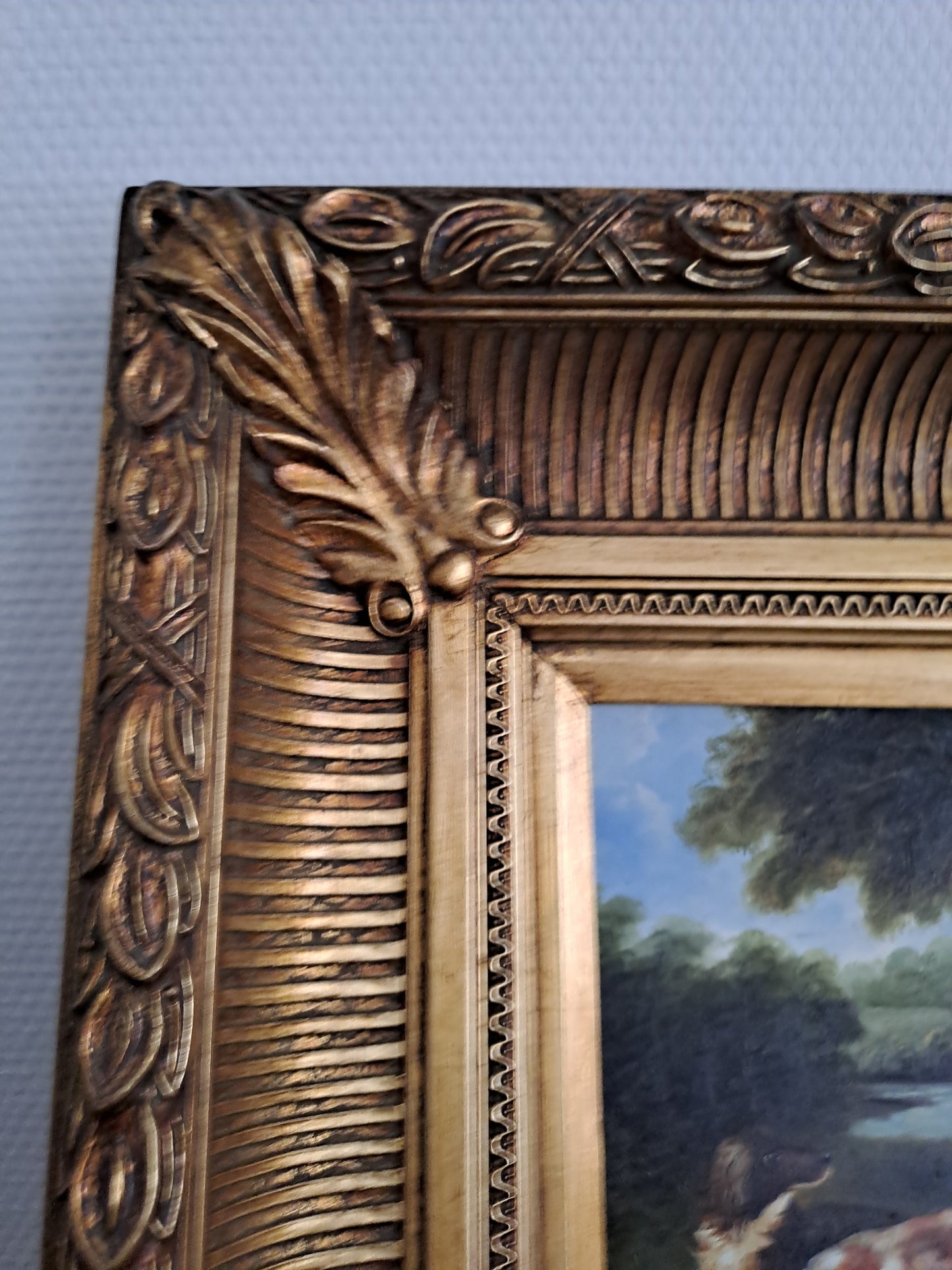 Tableau. Chiens Se Reposant Dans Un Sous-Bois. Huile Sur Panneau. 41 X 46.5 Cm.