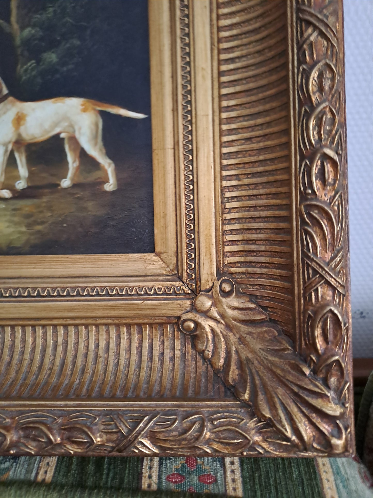 Tableau. Chiens Se Reposant Dans Un Sous-Bois. Huile Sur Panneau. 41 X 46.5 Cm.