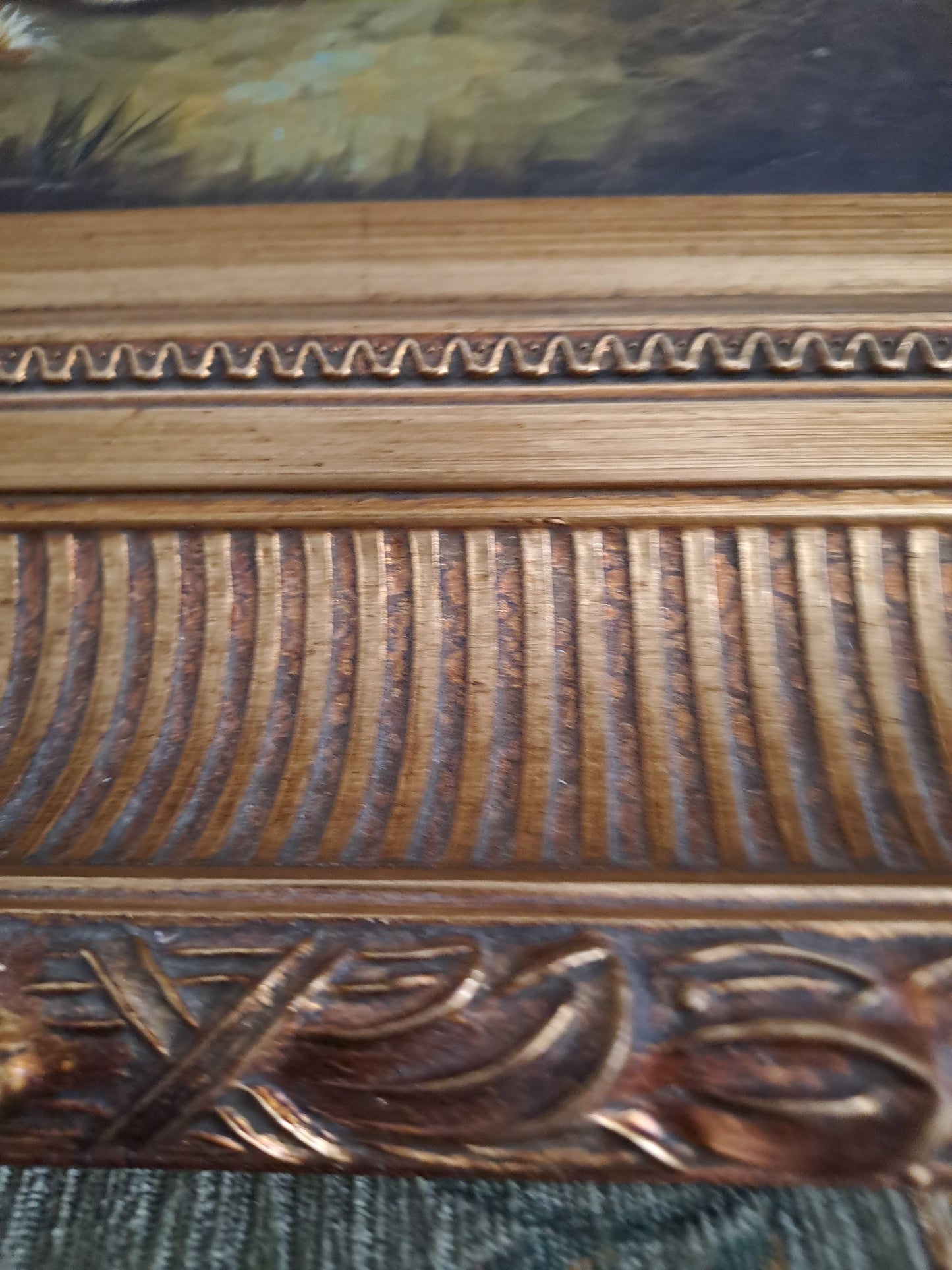 Tableau. Chiens Se Reposant Dans Un Sous-Bois. Huile Sur Panneau. 41 X 46.5 Cm.