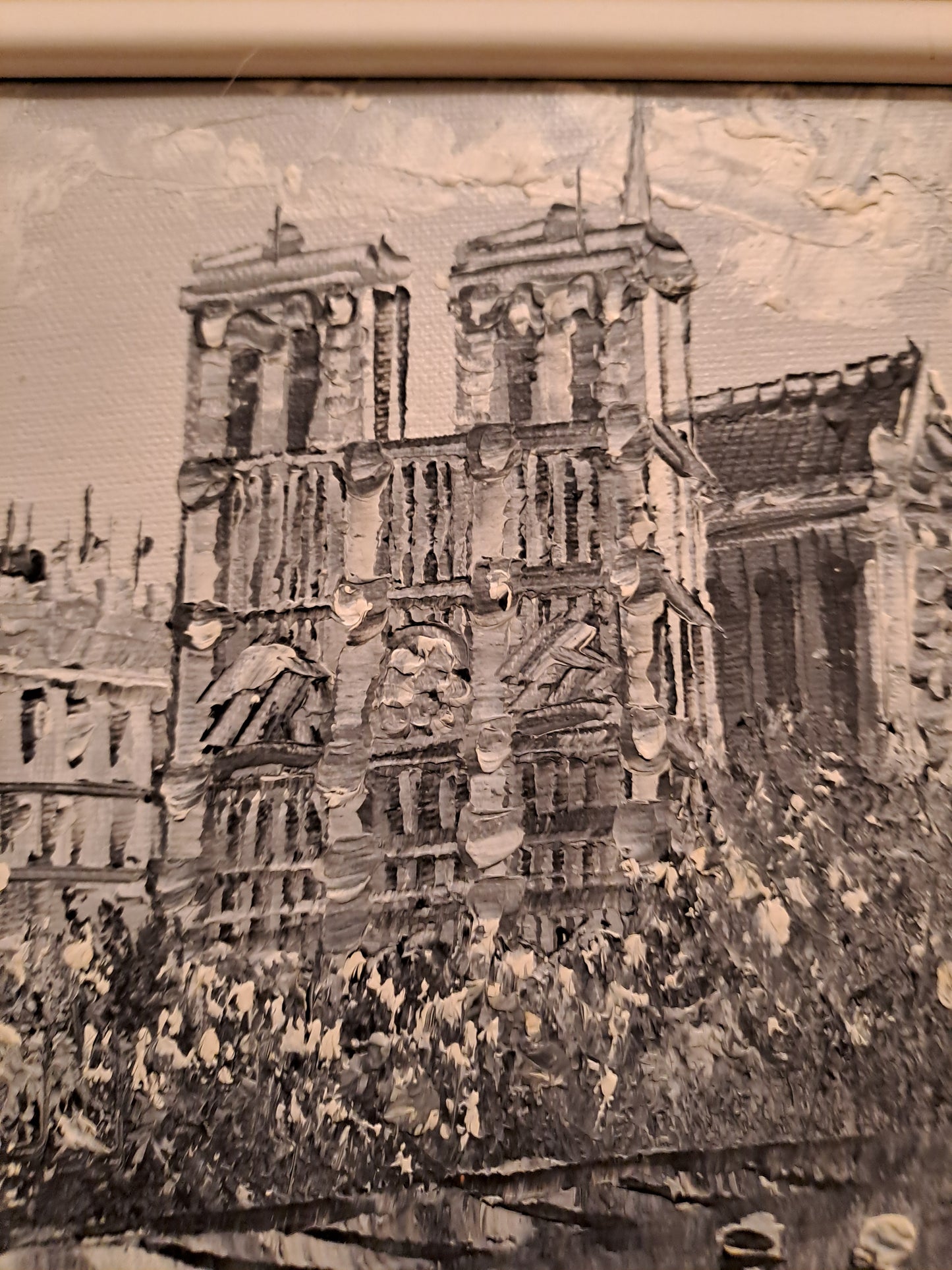 Notre Dame De Paris. Tableau Signé Burett. Peinture Au Couteau Sur Toile.