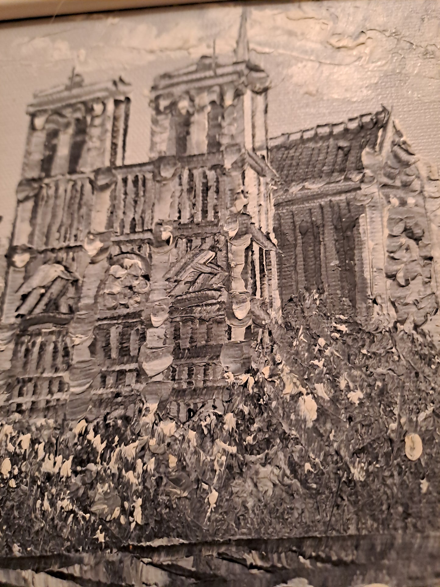 Notre Dame De Paris. Tableau Signé Burett. Peinture Au Couteau Sur Toile.