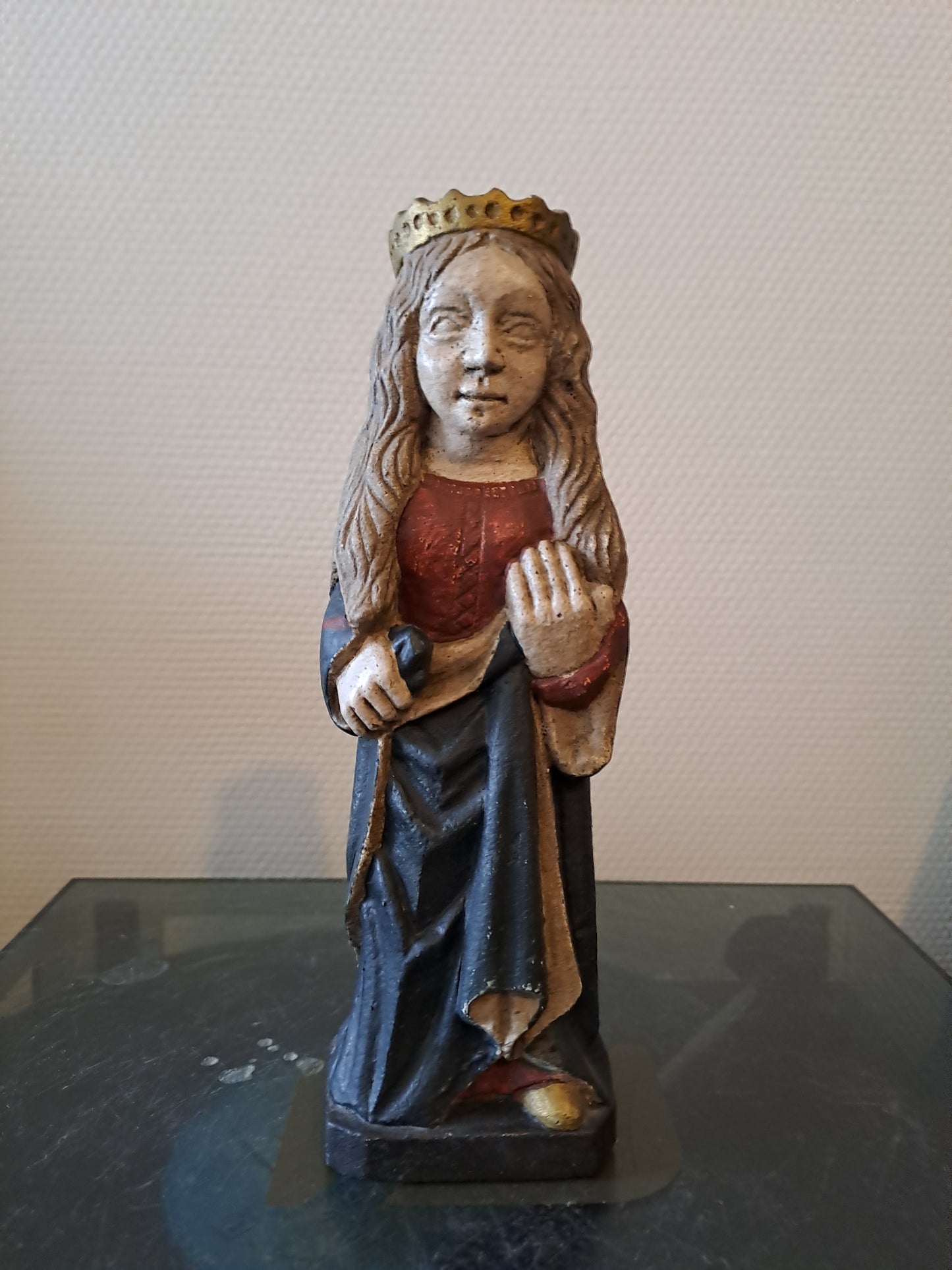 Statue Sainte Catherine D'Alexandrie Signé J. L Delaroche. Pierre Reconstituée. Acien decoration vintage catholique.