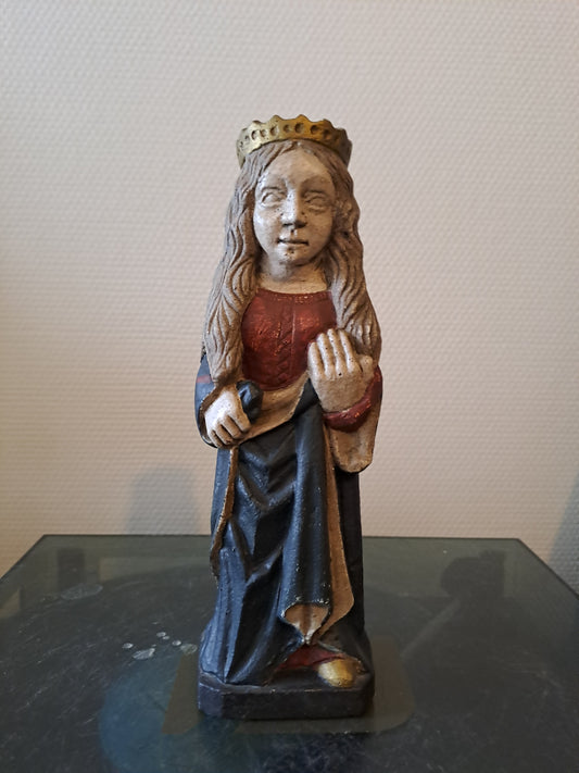 Statue Sainte Catherine D'Alexandrie Signé J. L Delaroche. Pierre Reconstituée. Acien decoration vintage catholique.