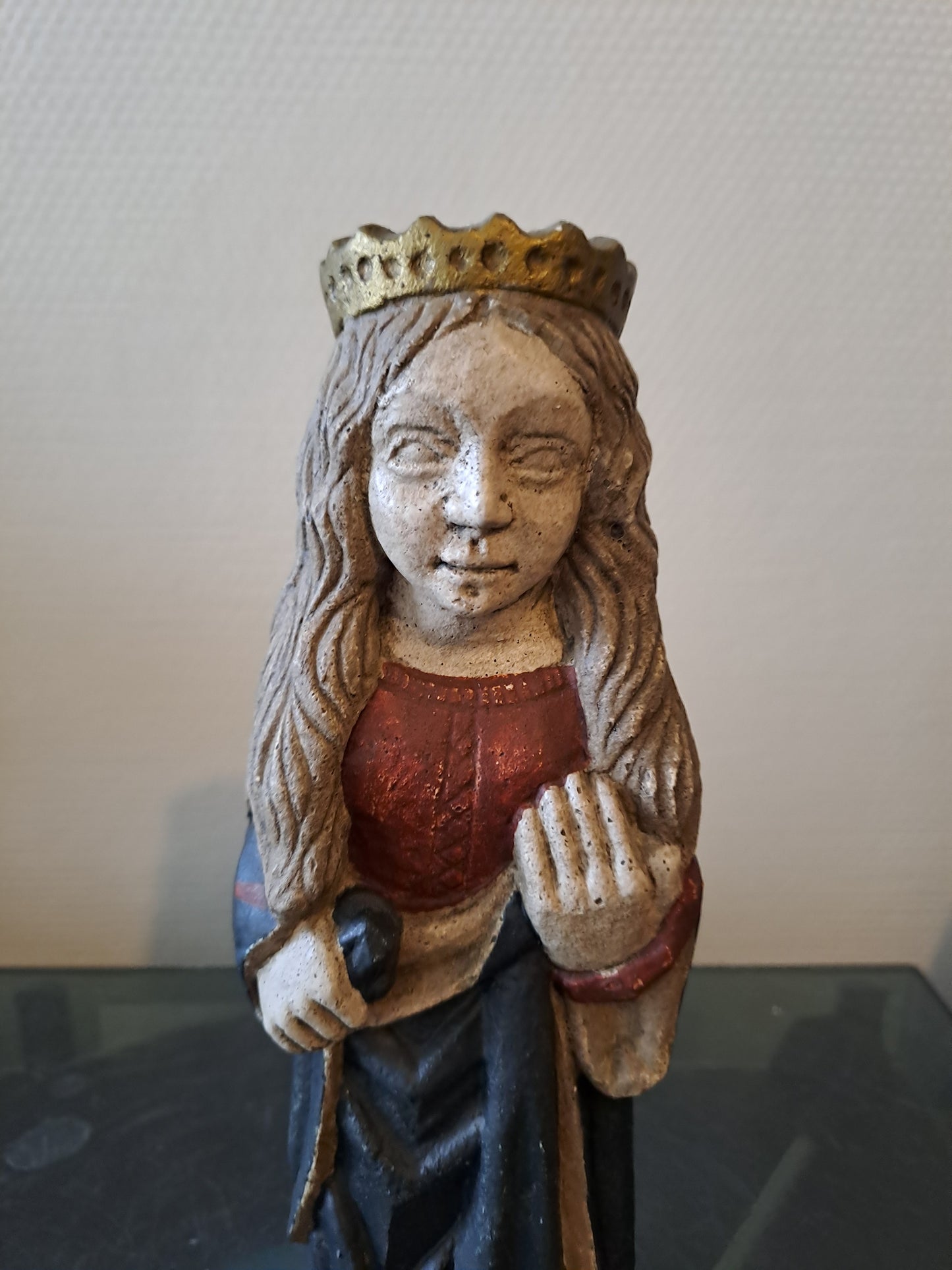 Statue Sainte Catherine D'Alexandrie Signé J. L Delaroche. Pierre Reconstituée. Acien decoration vintage catholique.