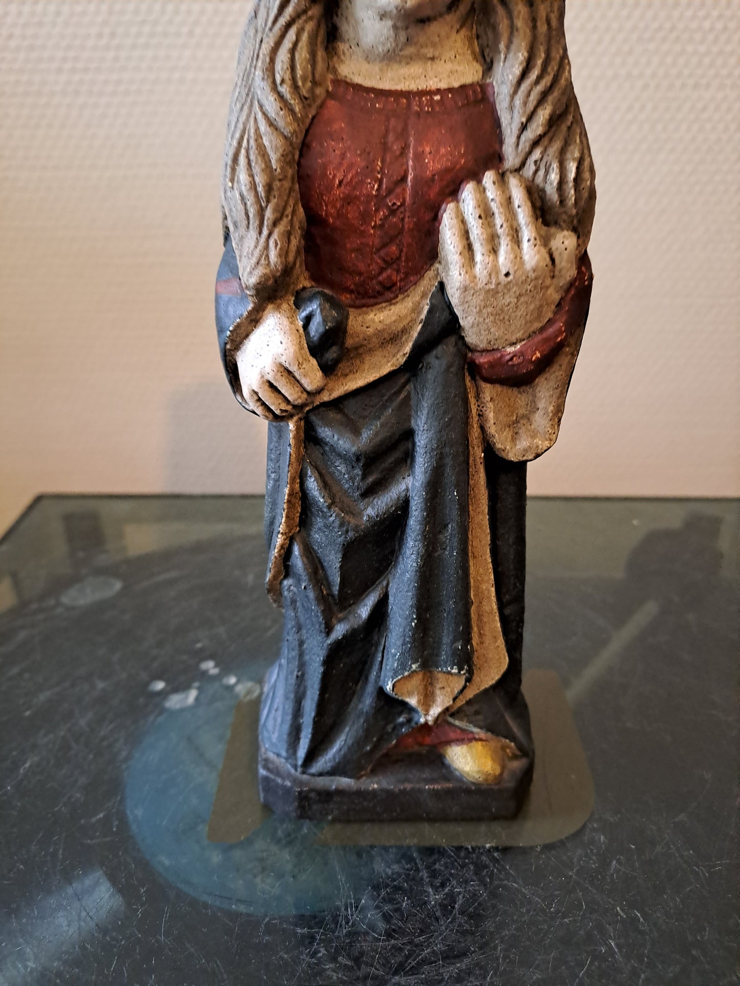 Statue Sainte Catherine D'Alexandrie Signé J. L Delaroche. Pierre Reconstituée. Acien decoration vintage catholique.