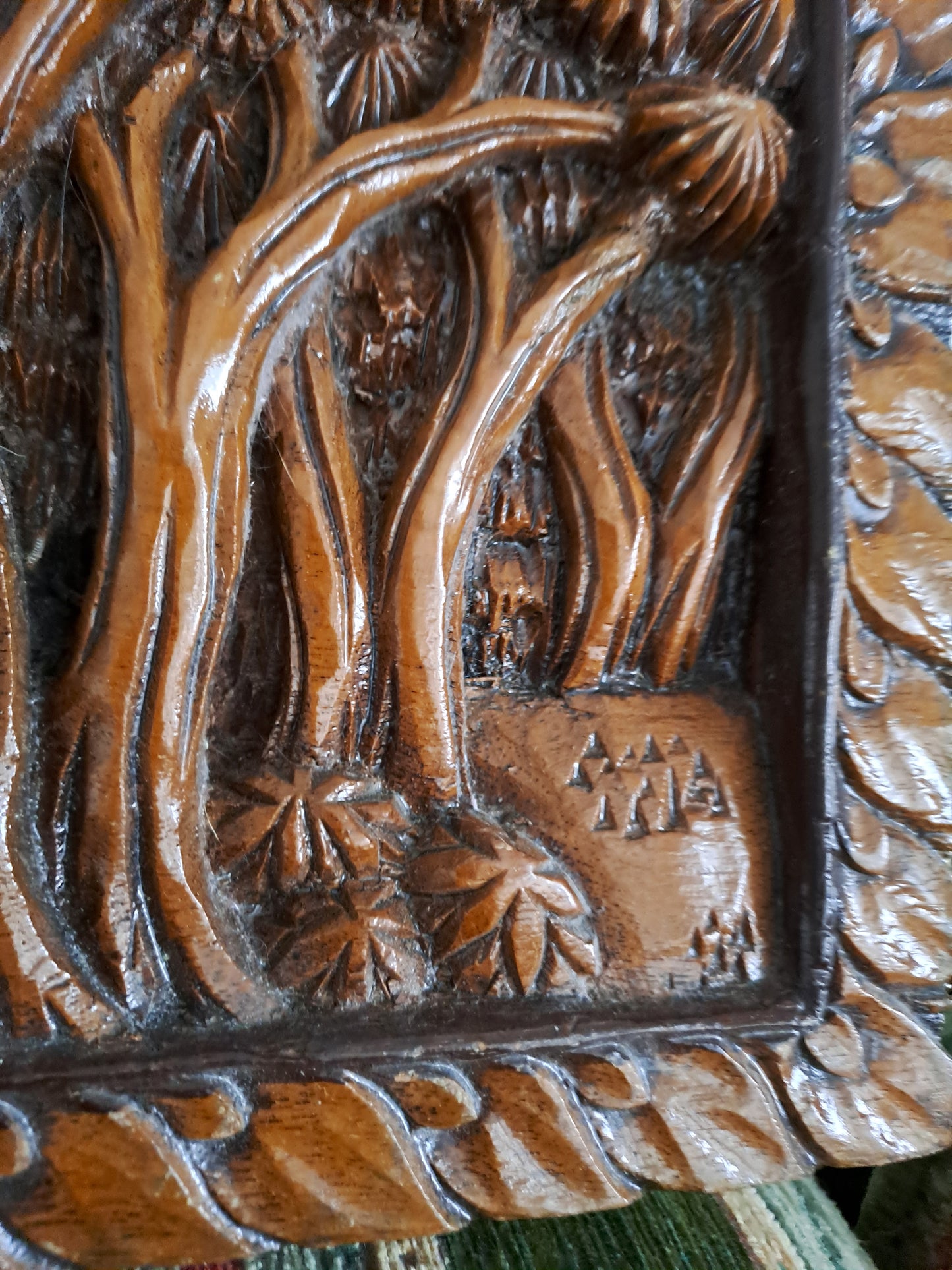 Statue / cadre Éléphants En Bois Exotique. Sculpté. Ancien décoration Vintage