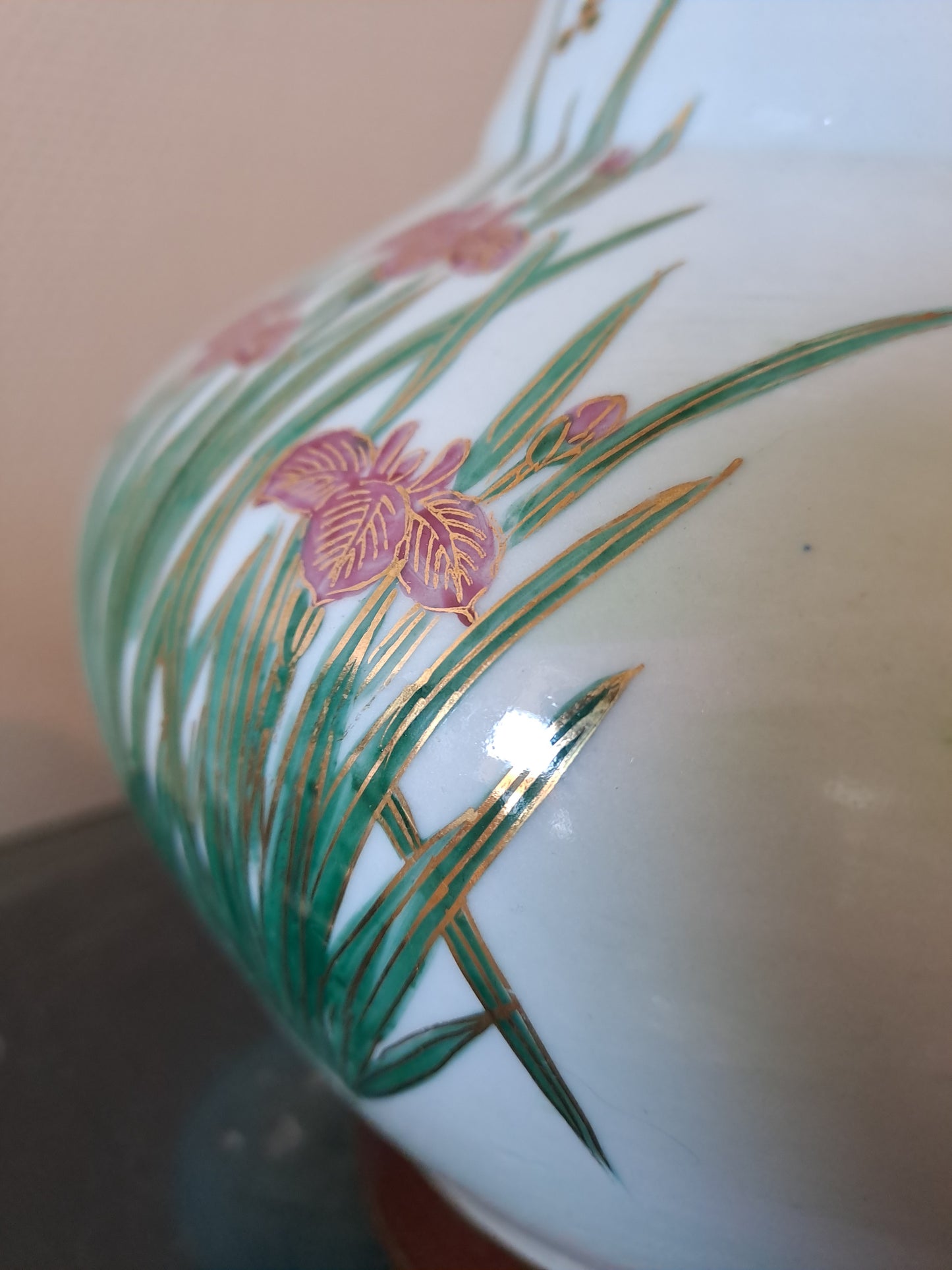 Pied De Lampe. Paon Cerisier Fleurs. Ceramique Craquelée. Asiatique.