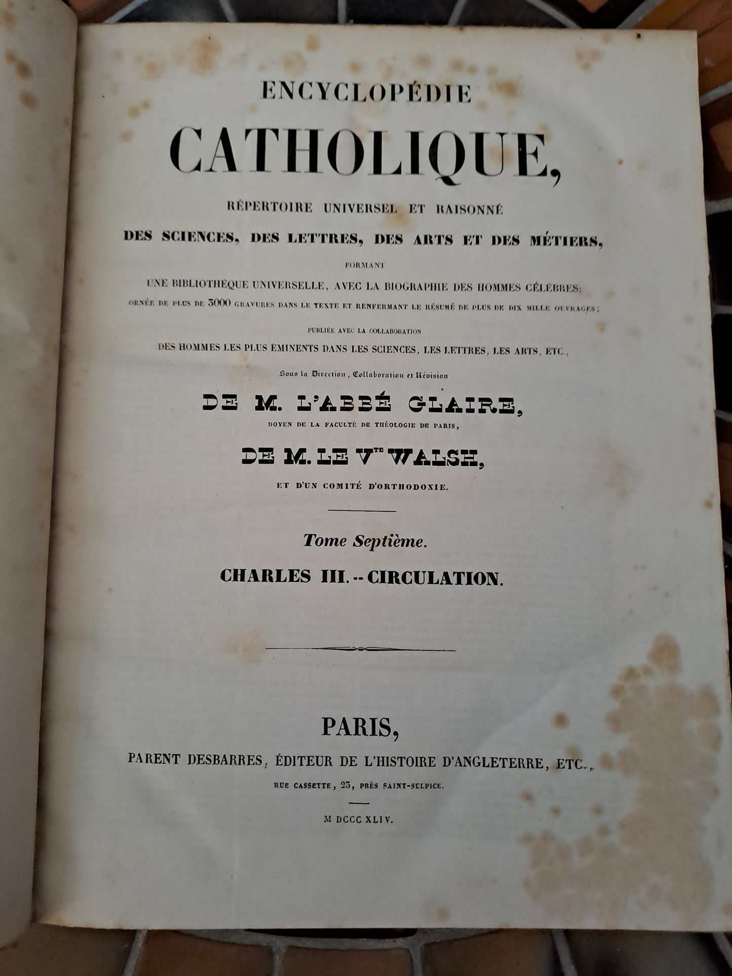 Encyclopedie Catholique. Abbé Glaire. T 7. 1844.