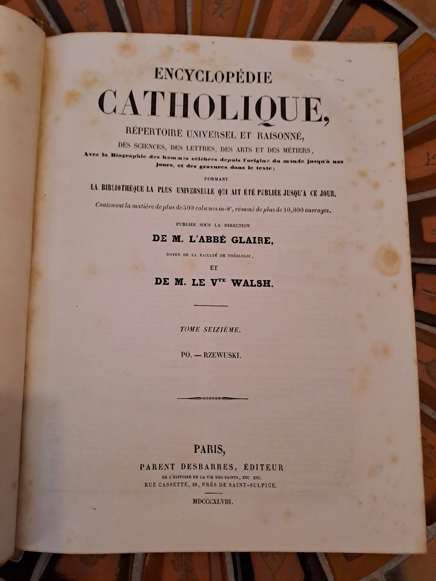 Encyclopedie Catholique. Abbé Glaire. T16. 1848.