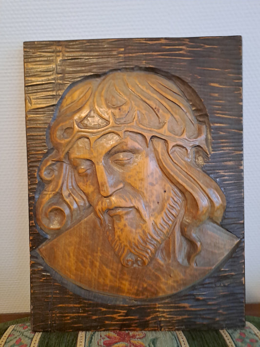 Christ À La Couronne D'épines. Imposant Cadre Bas-relief. Ancien decoration vintage catholique.