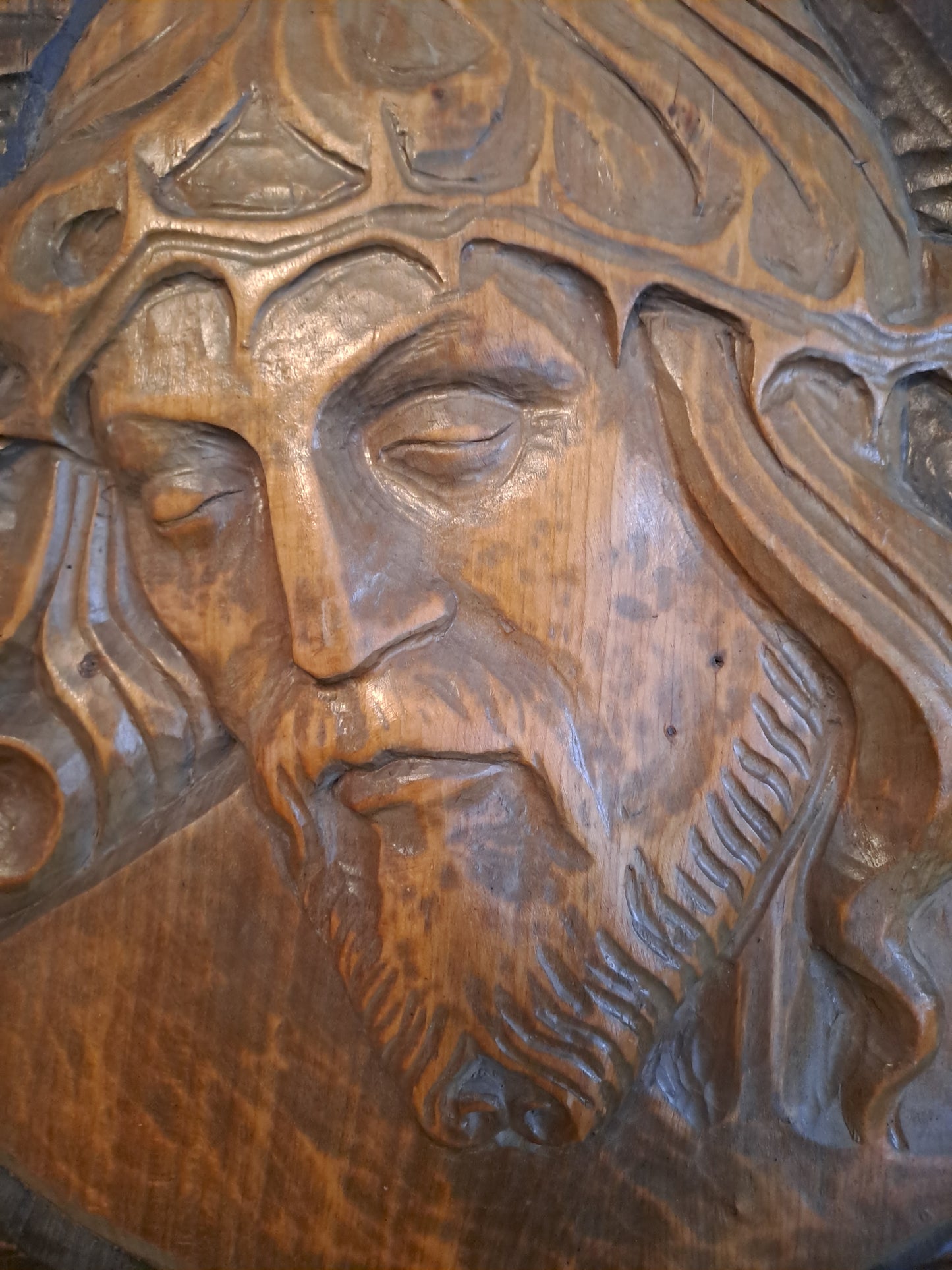 Christ À La Couronne D'épines. Imposant Cadre Bas-relief. Ancien decoration vintage catholique.
