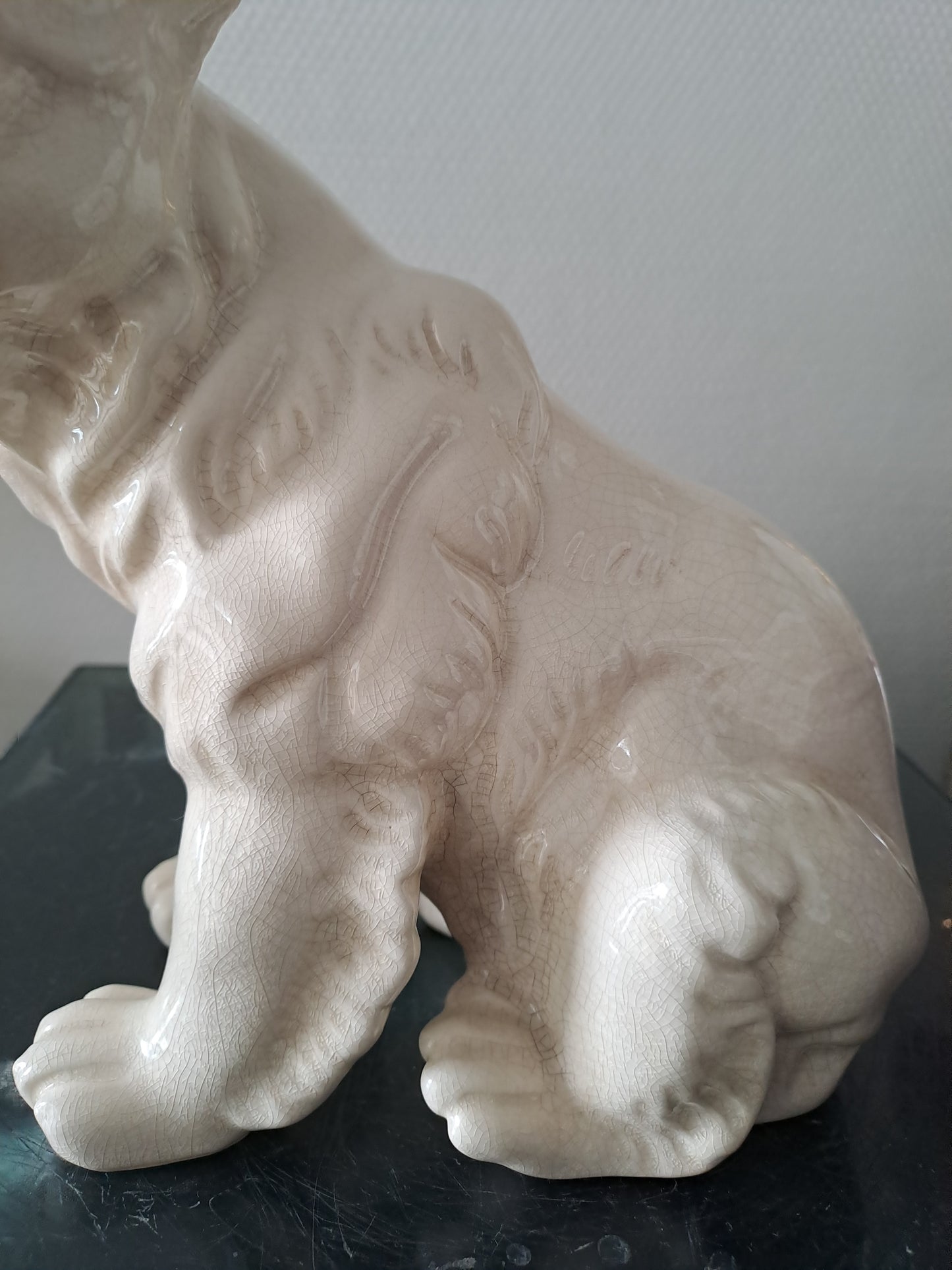 Ours Polaire Céramique Craquelée La Louvière. Estampillé L Et V Ceram. Ancien décoration vintage catholique