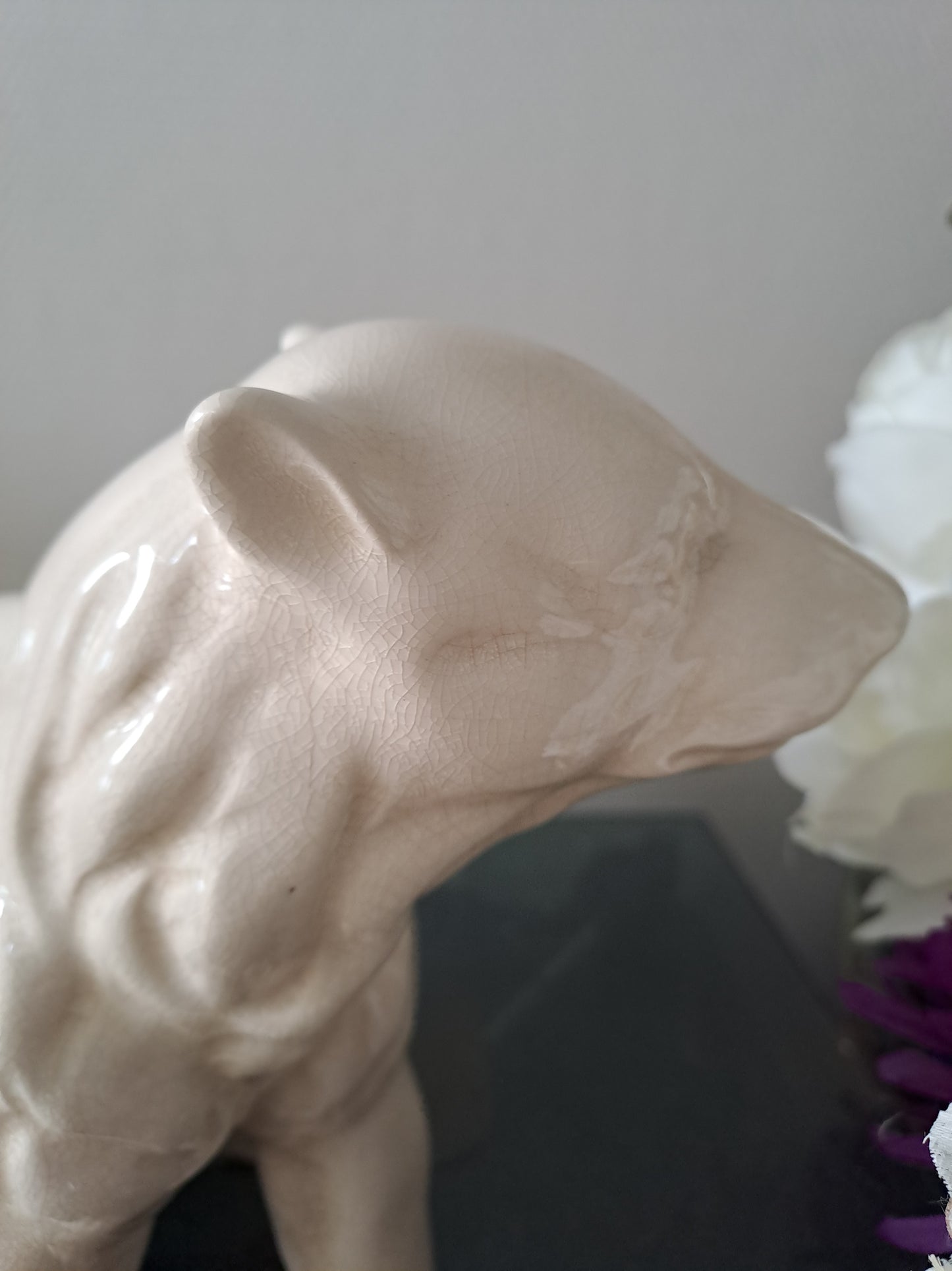 Ours Polaire Céramique Craquelée La Louvière. Estampillé L Et V Ceram. Ancien décoration vintage catholique