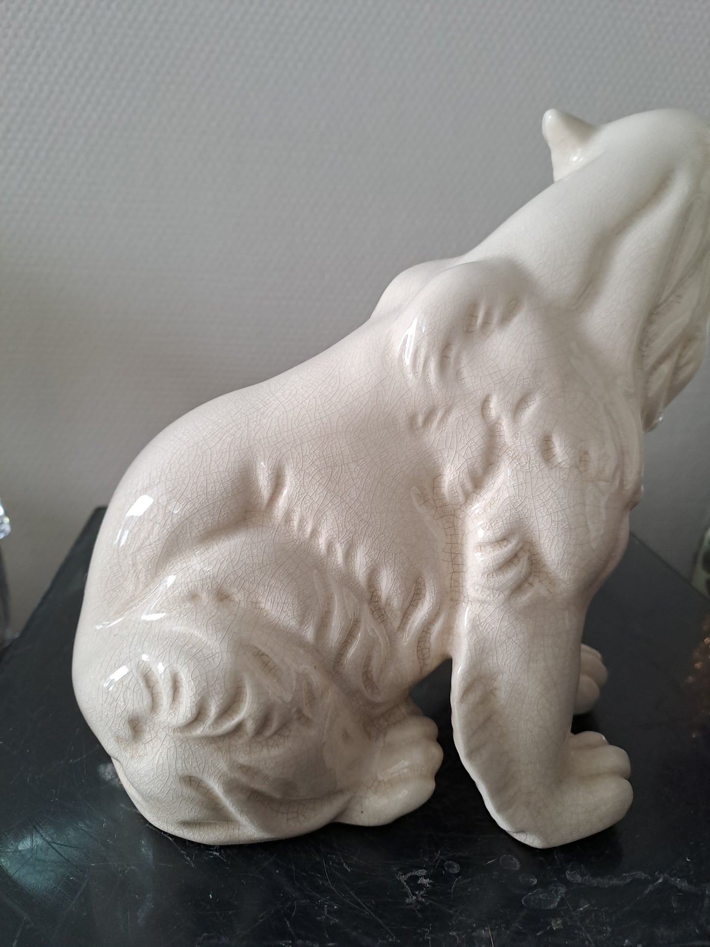 Ours Polaire Céramique Craquelée La Louvière. Estampillé L Et V Ceram. Ancien décoration vintage catholique