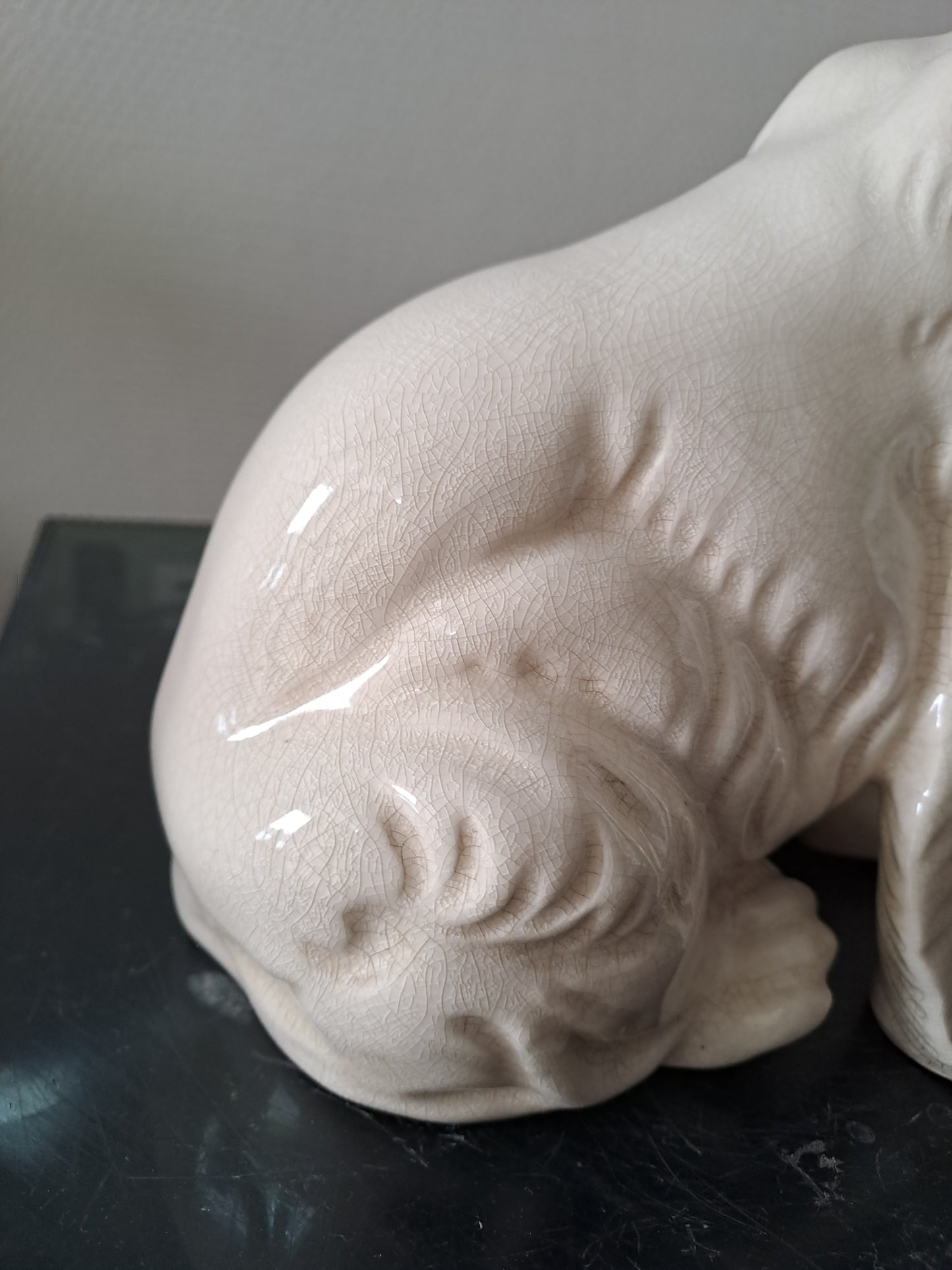 Ours Polaire Céramique Craquelée La Louvière. Estampillé L Et V Ceram. Ancien décoration vintage catholique