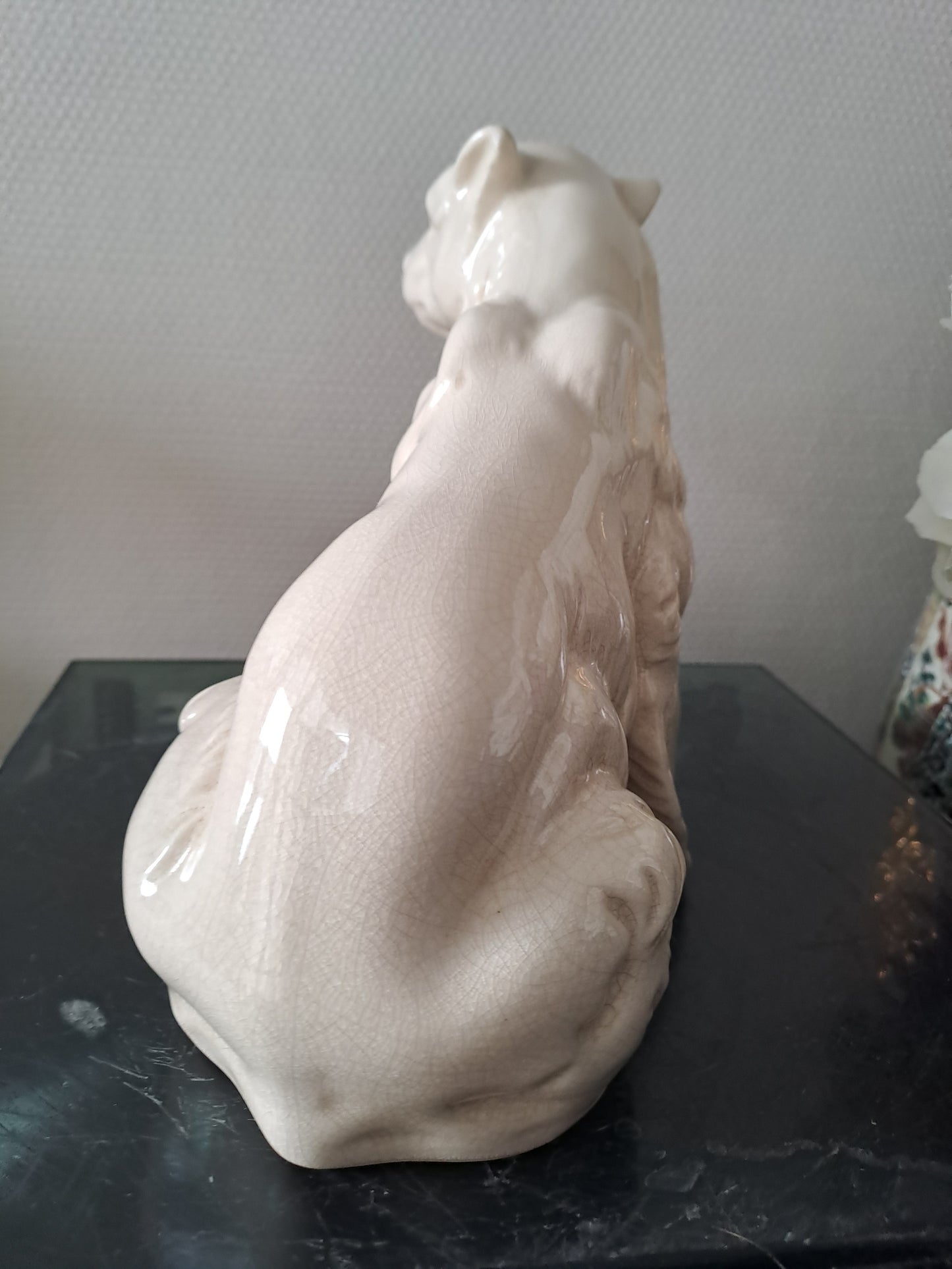 Ours Polaire Céramique Craquelée La Louvière. Estampillé L Et V Ceram. Ancien décoration vintage catholique