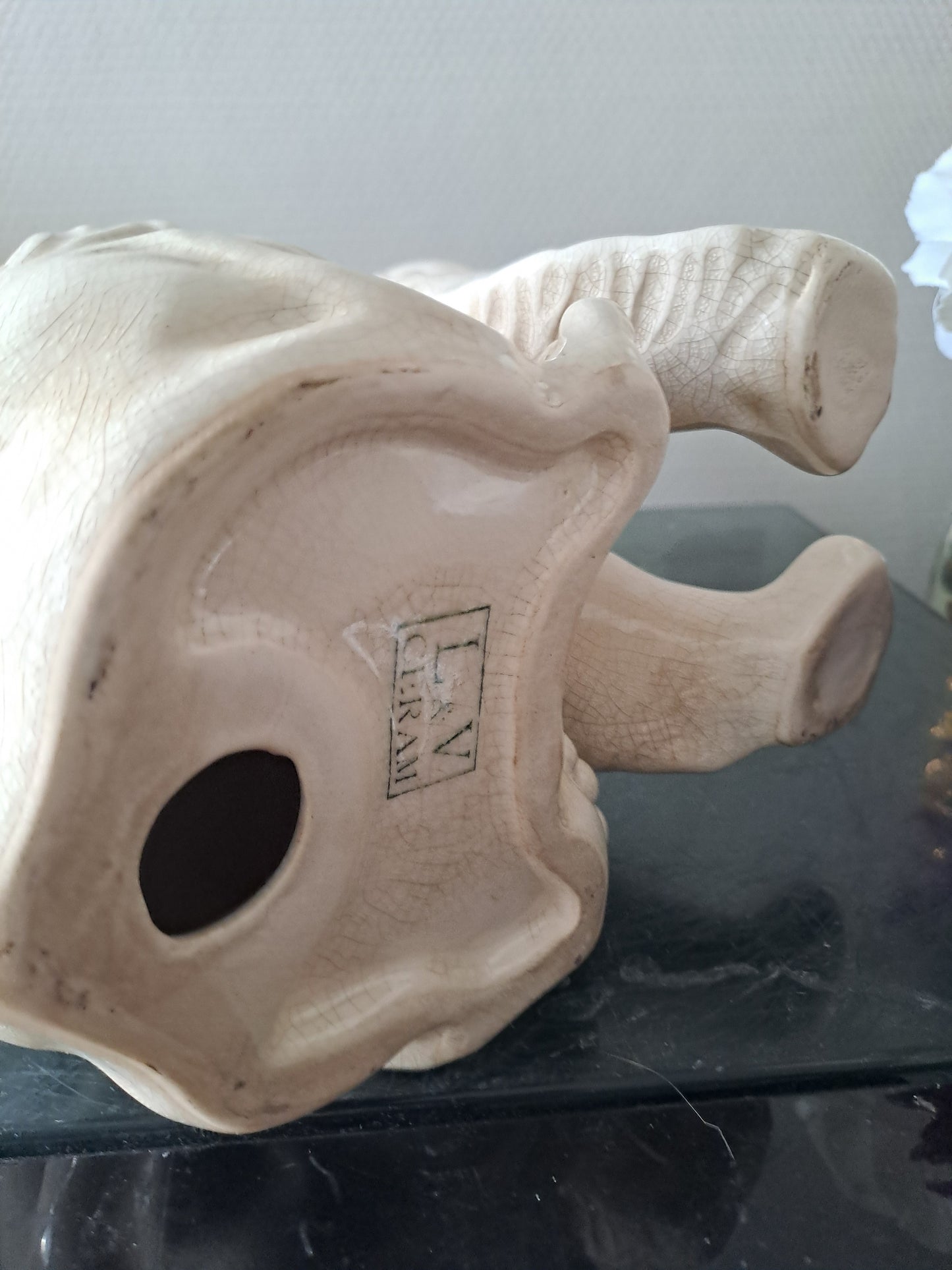 Ours Polaire Céramique Craquelée La Louvière. Estampillé L Et V Ceram. Ancien décoration vintage catholique