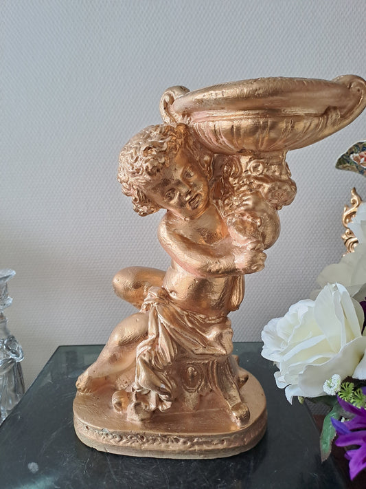 Ange D'Église Porte Bougies candélabre Bougeoir En Plâtre Doré À La Feuille D'Or.