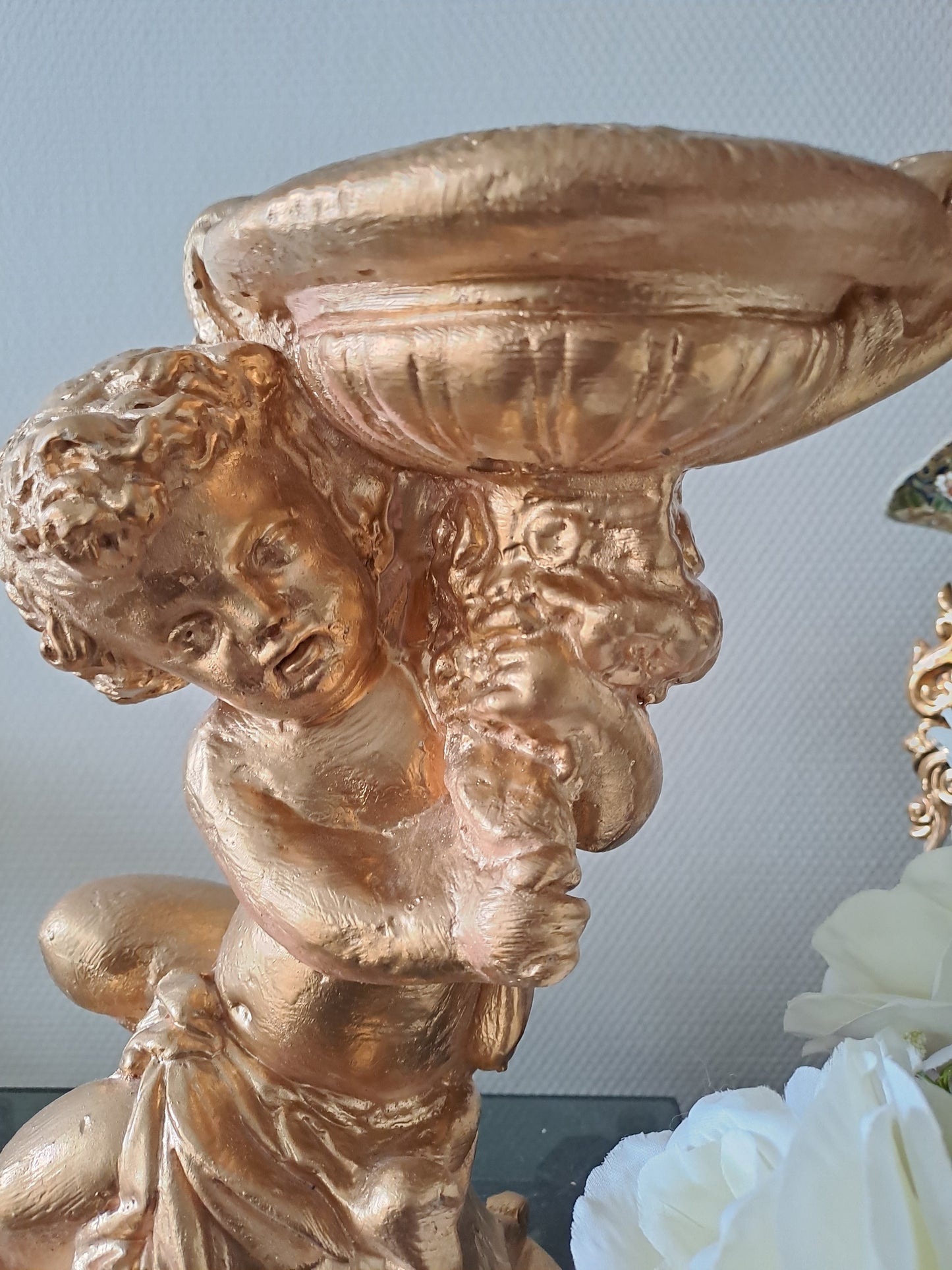 Ange D'Église Porte Bougies candélabre Bougeoir En Plâtre Doré À La Feuille D'Or.