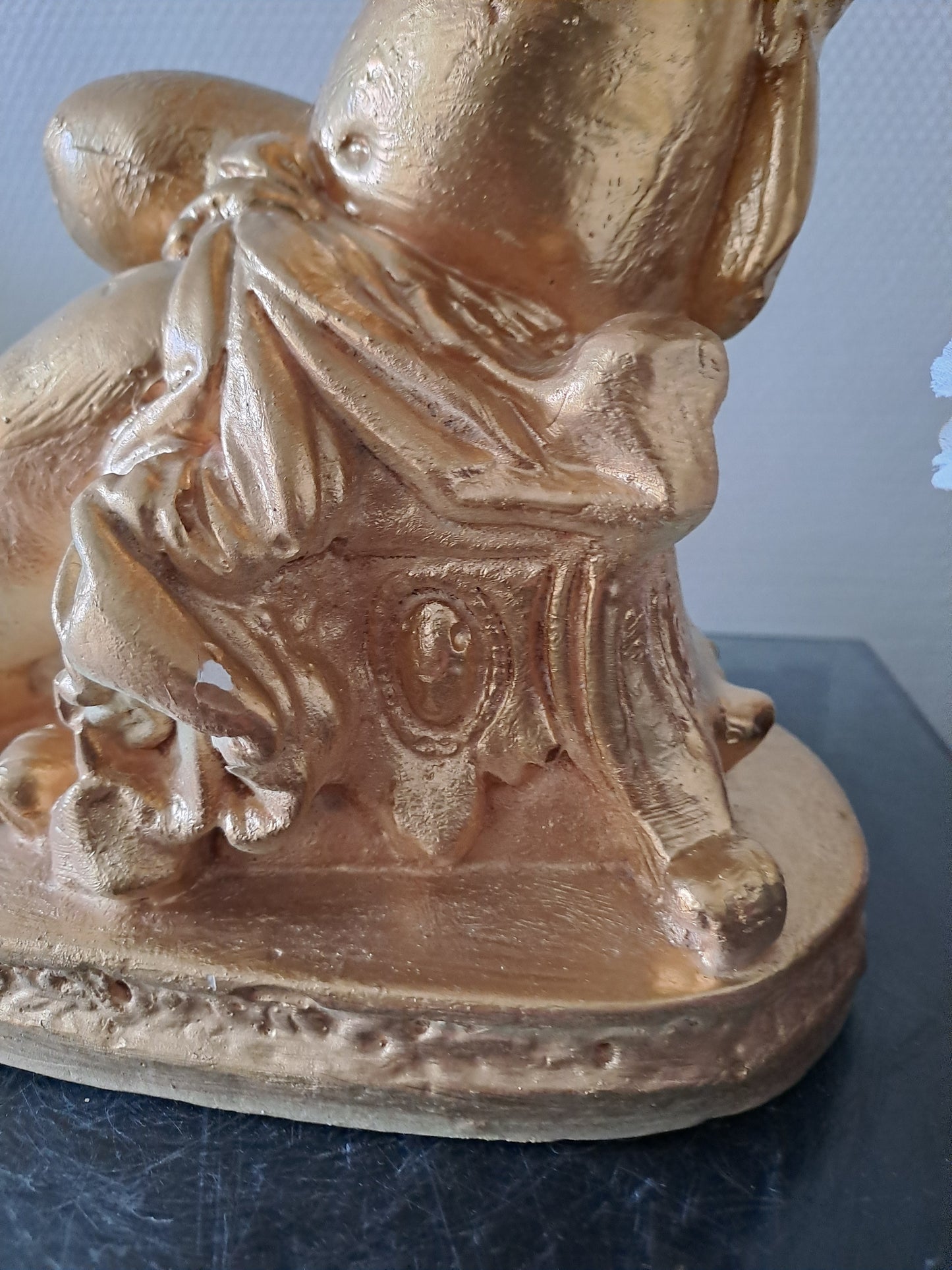 Ange D'Église Porte Bougies candélabre Bougeoir En Plâtre Doré À La Feuille D'Or.